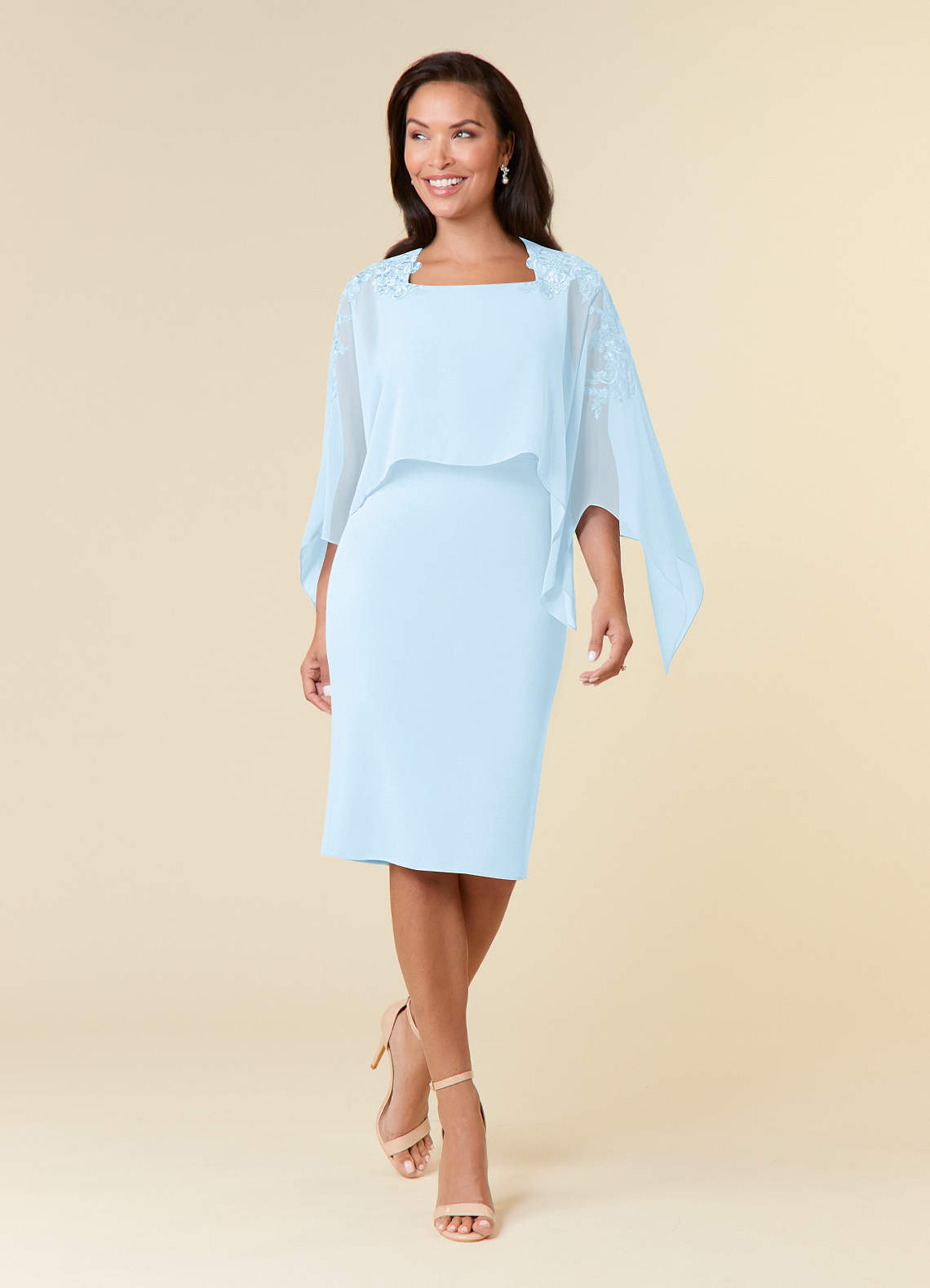Azazie Maryam Abiti per la Madre della Sposa Abito Tubino in Chiffon Pizzo Azzurro image1