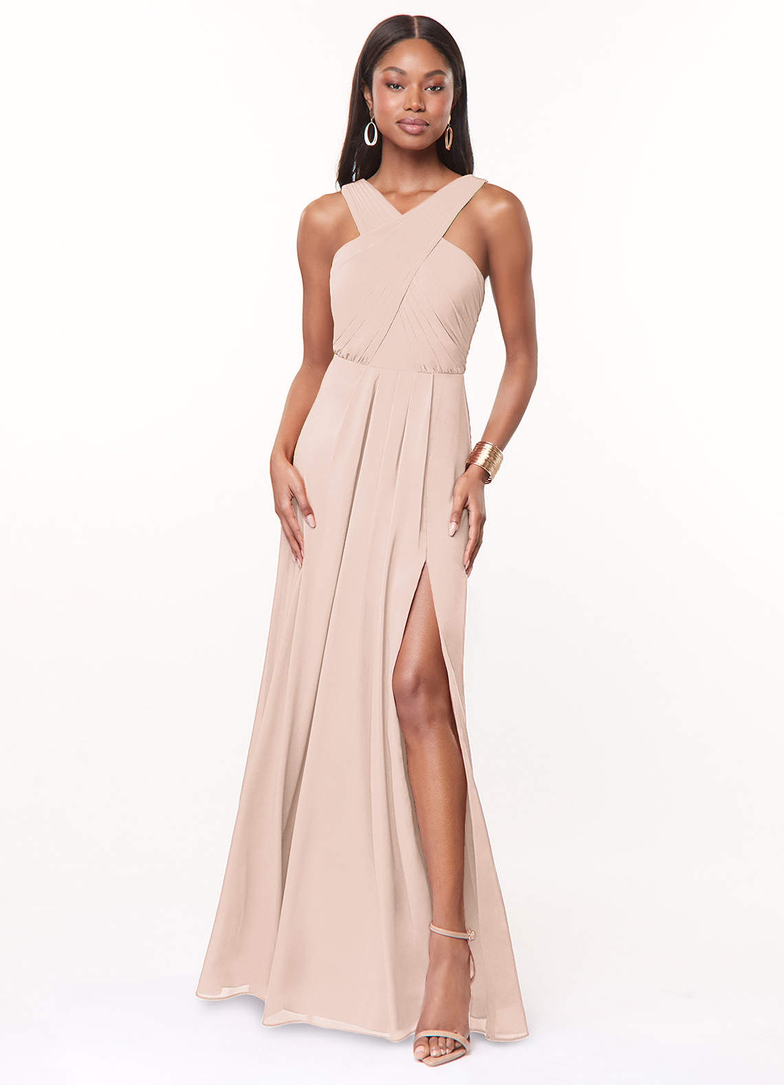 Azazie Brandie Bridesmaid Dresses Blushing Pink A-Line Pleated Stretch Chiffon Dress image1