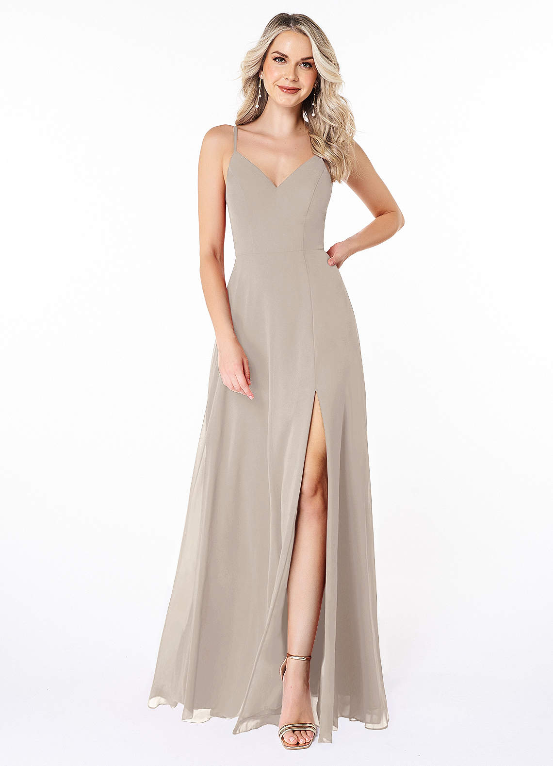 Azazie Lena Bridesmaid Dresses Frost A-Line Lace Chiffon Dress image1