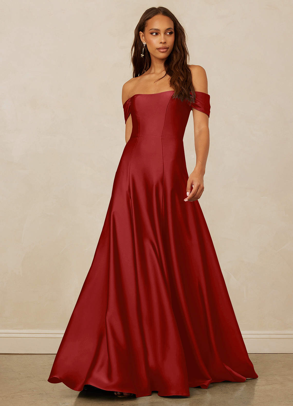 Christian Siriano Bridal for Azazie 1002 Bridesmaid Dresses Pomegranate A-Line Off the Shoulder Stretch Satin Convertible Dress image1