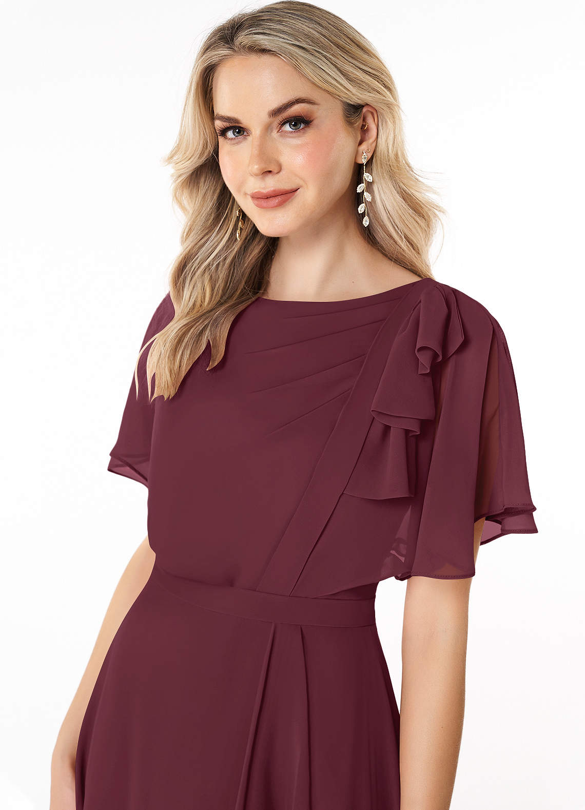 Azazie Aaliyah Modest Bridesmaid Dresses A-Line Scoop Pleated Chiffon Floor-Length Dress image4
