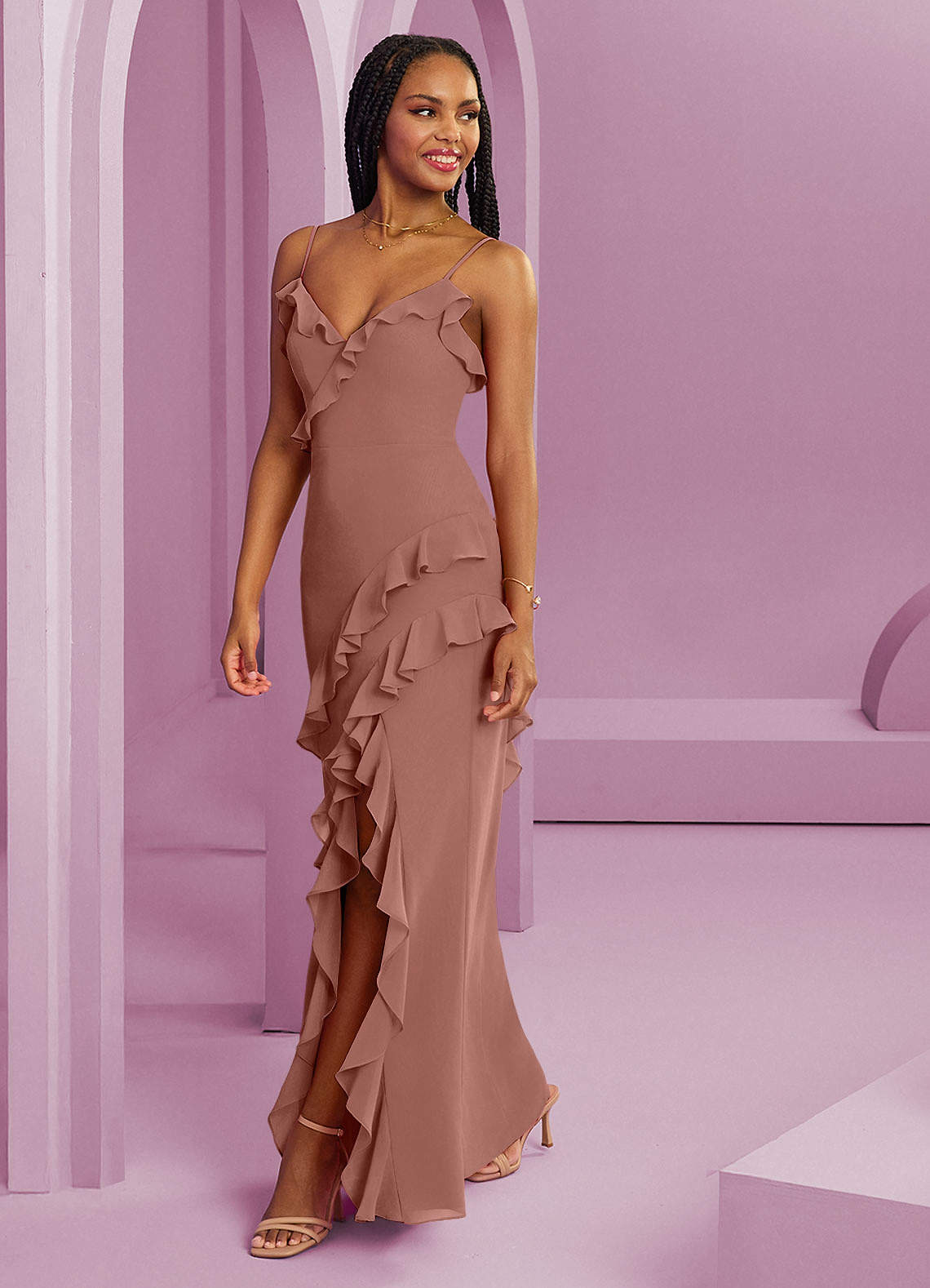 Barbie ♥ Azazie Brautjungfernkleider Etui Chiffon Kleid Zedernrose image1
