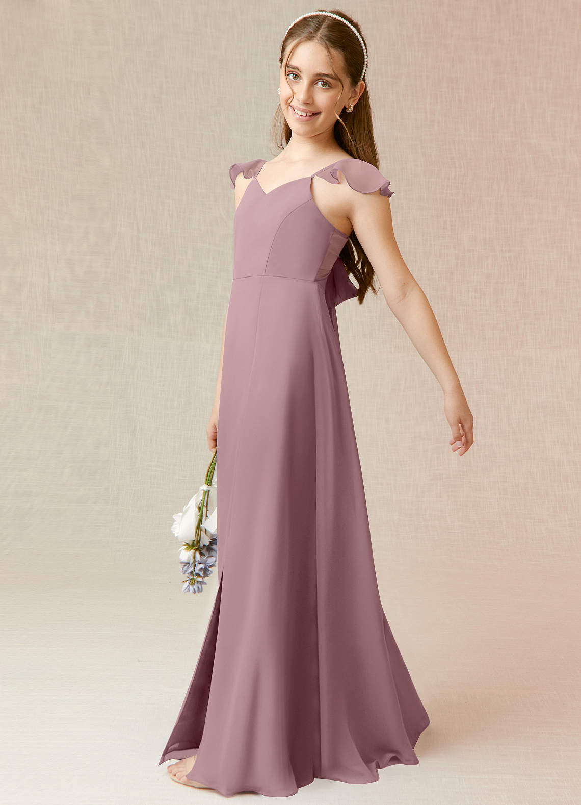 Azazie Everett Junior Vestido de Rosa Polvorienta de Gasa de Corte En A image2