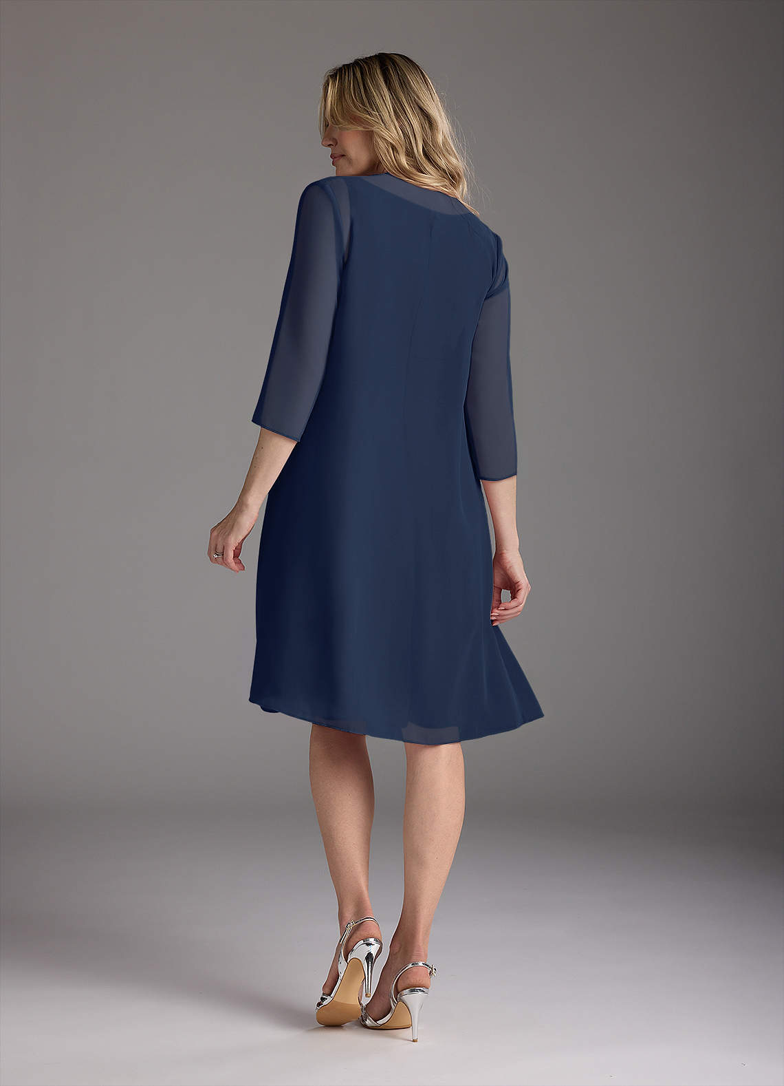 Azazie Shirley Mother of the Bride Dresses Dark Navy A-Line Scoop Pleated Chiffon Dress image1