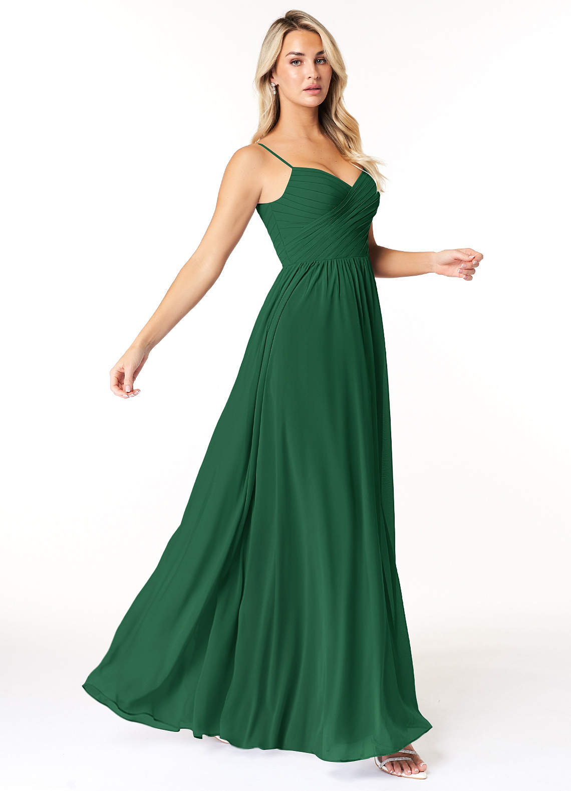 Azazie Lisbon Robes de demoiselle d'honneur Robe Trapèze en Mousseline de soie Encolure en Forme de Cœur Vert Foncé image1