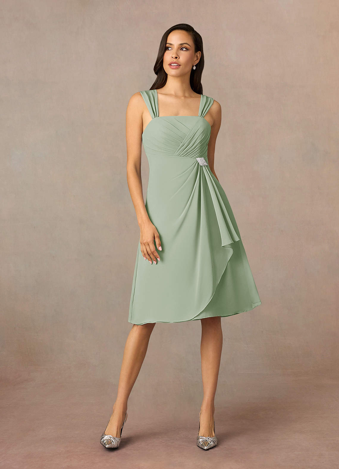Azazie Olivia Dusty Sage A-Line Square Neckline Pleated Azazie Olivia Dusty Sage A-Line Square Neckline Pleated