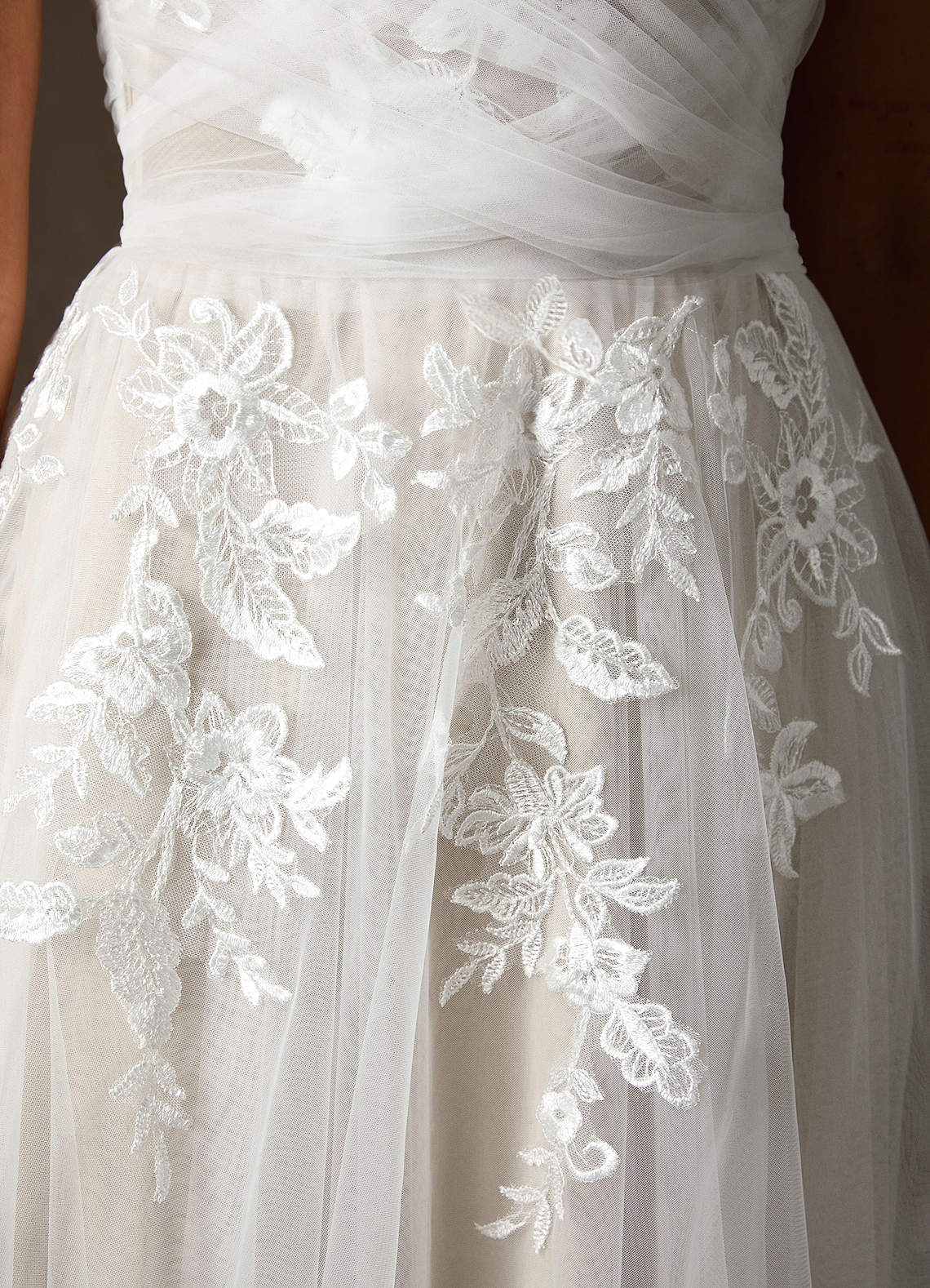 Azazie Cindy Wedding Dresses Diamond White A-Line Illusion Off-The-Shouler Lace Tulle Dress image11