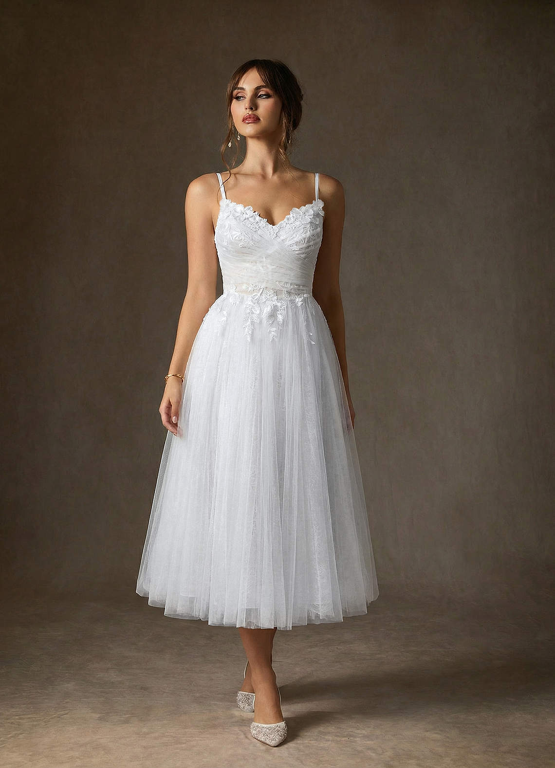 Azazie Zenia Diamond White A-Line Tulle Dress | Azazie