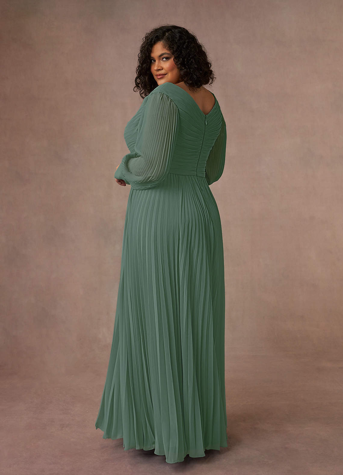 Azazie Zina Mother of the Bride Dresses Eucalyptus A-Line Pleated Chiffon Dress image9