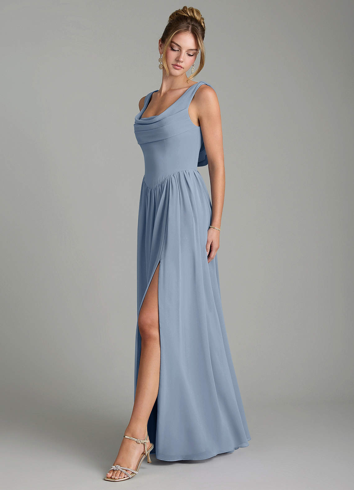 Azazie Novi Bridesmaid Dresses Dusty Blue A-Line Pleated Chiffon Dress image3
