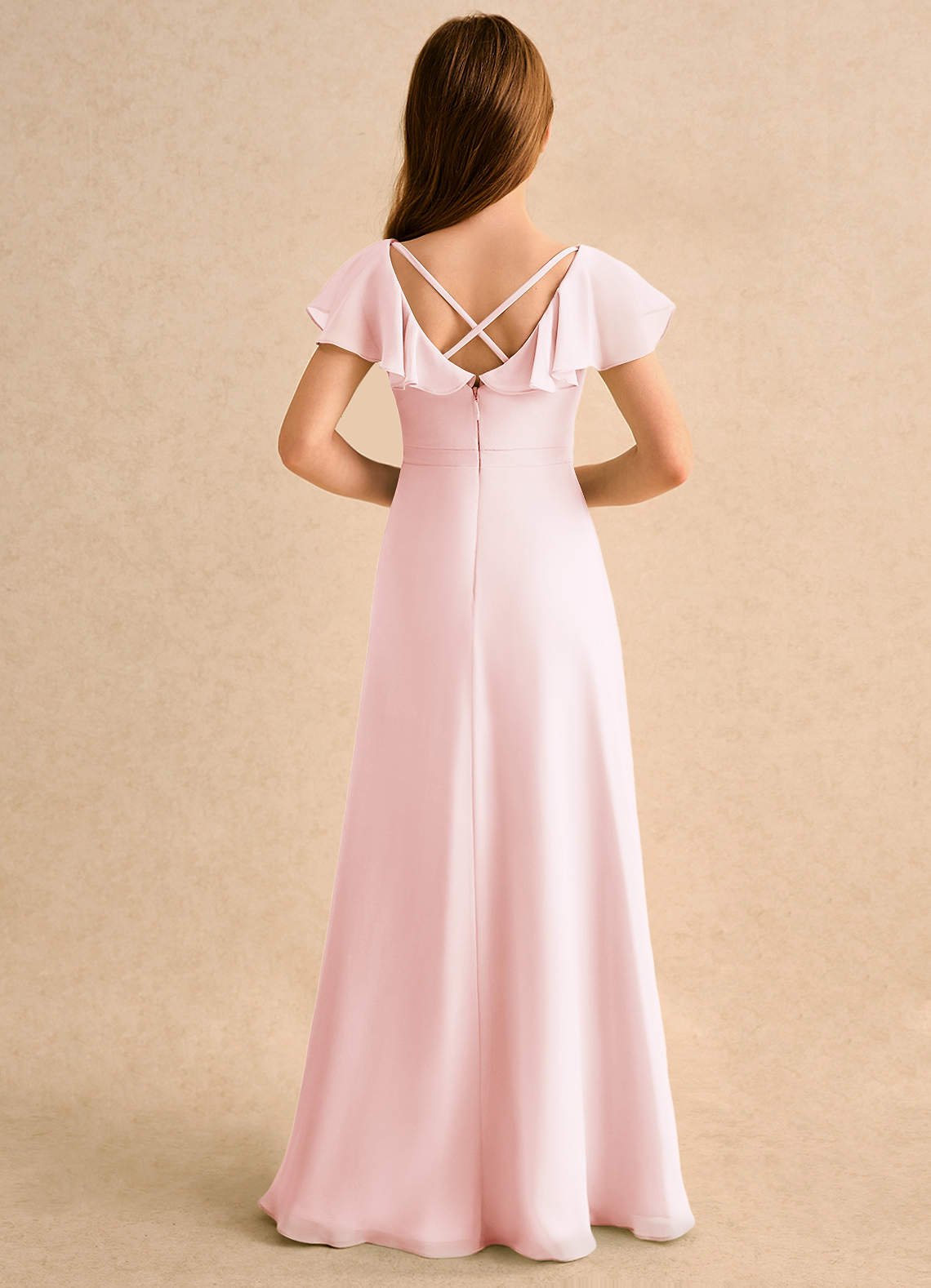 Azazie Nari Girls Formal Vestidos de florista Vestido Rosa Corado de Chiffon de Linha A com com Mangas image1