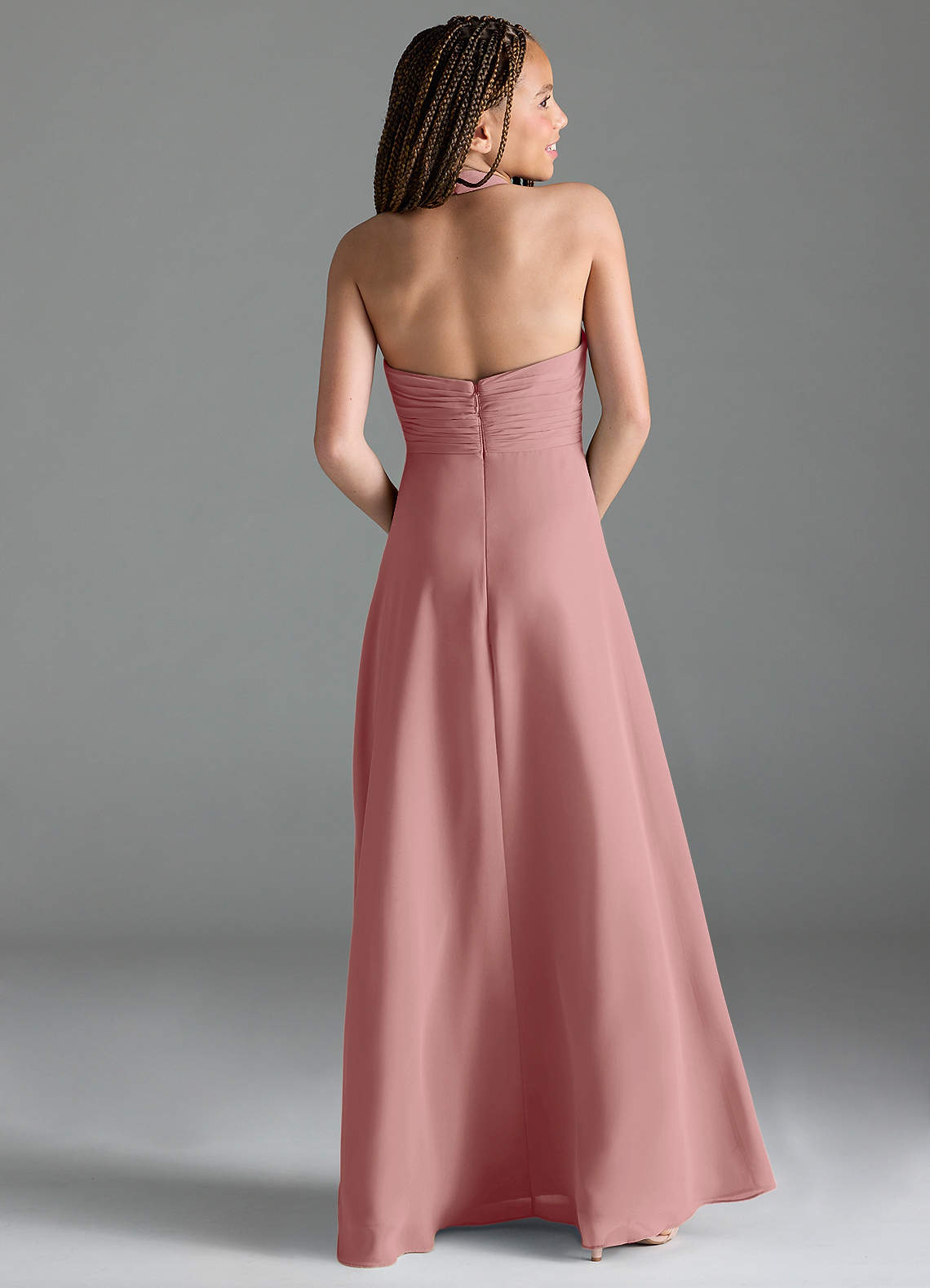 Azazie Tessie Junior A-Linie Plissee Chiffon Kleid Altrosa image4