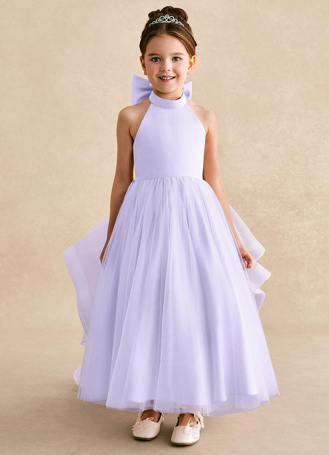 Azazie Bev Flower Girl Dresses Lilac A-Line Convertible Tulle Dress image2
