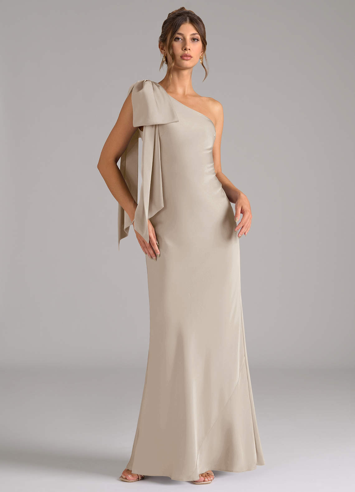 Azazie Capri Bridesmaid Dresses Frost Mermaid One Shoulder Stretch Satin Dress image1