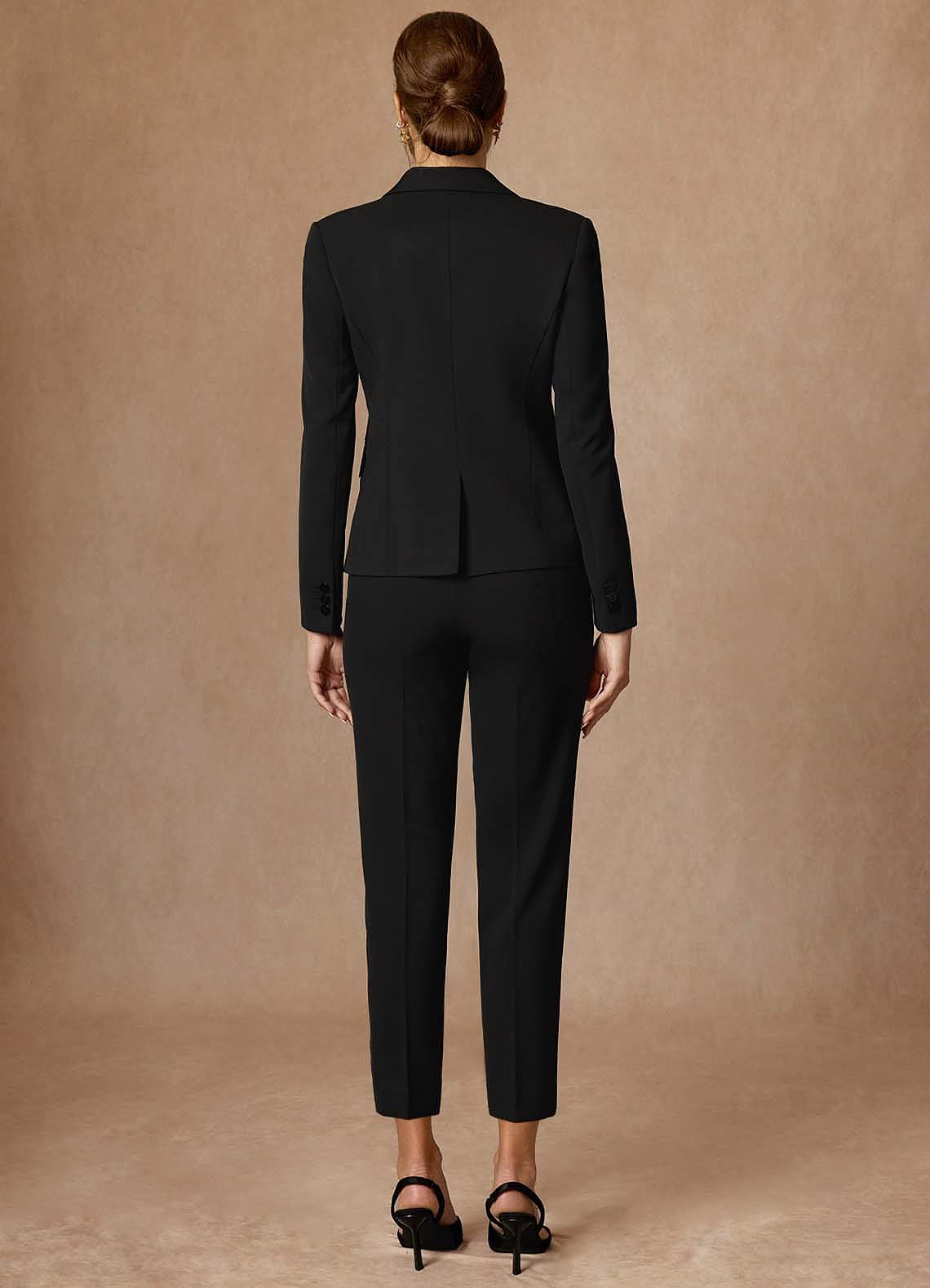 front Whitney Black Refined Weave Performance  Cropped Dress Pants