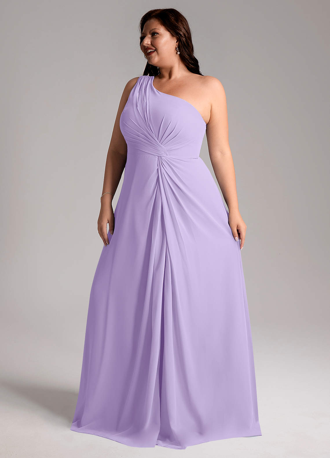 Azazie Brooke Bridesmaid Dresses Lilac A-Line One Shoulder Chiffon Dress image12
