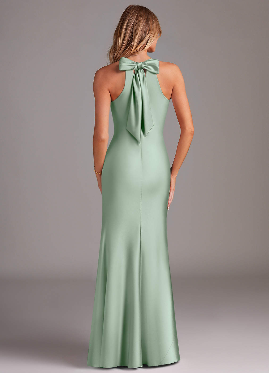 Azazie Doretta Bridesmaid Dresses Agave Mermaid Pleated Stretch Satin Dress image1