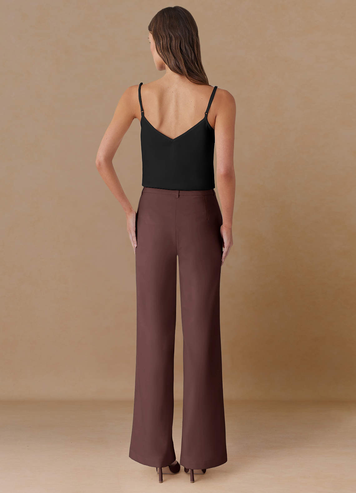 front Marina Espresso Refined Weave Straight-Leg Pants
