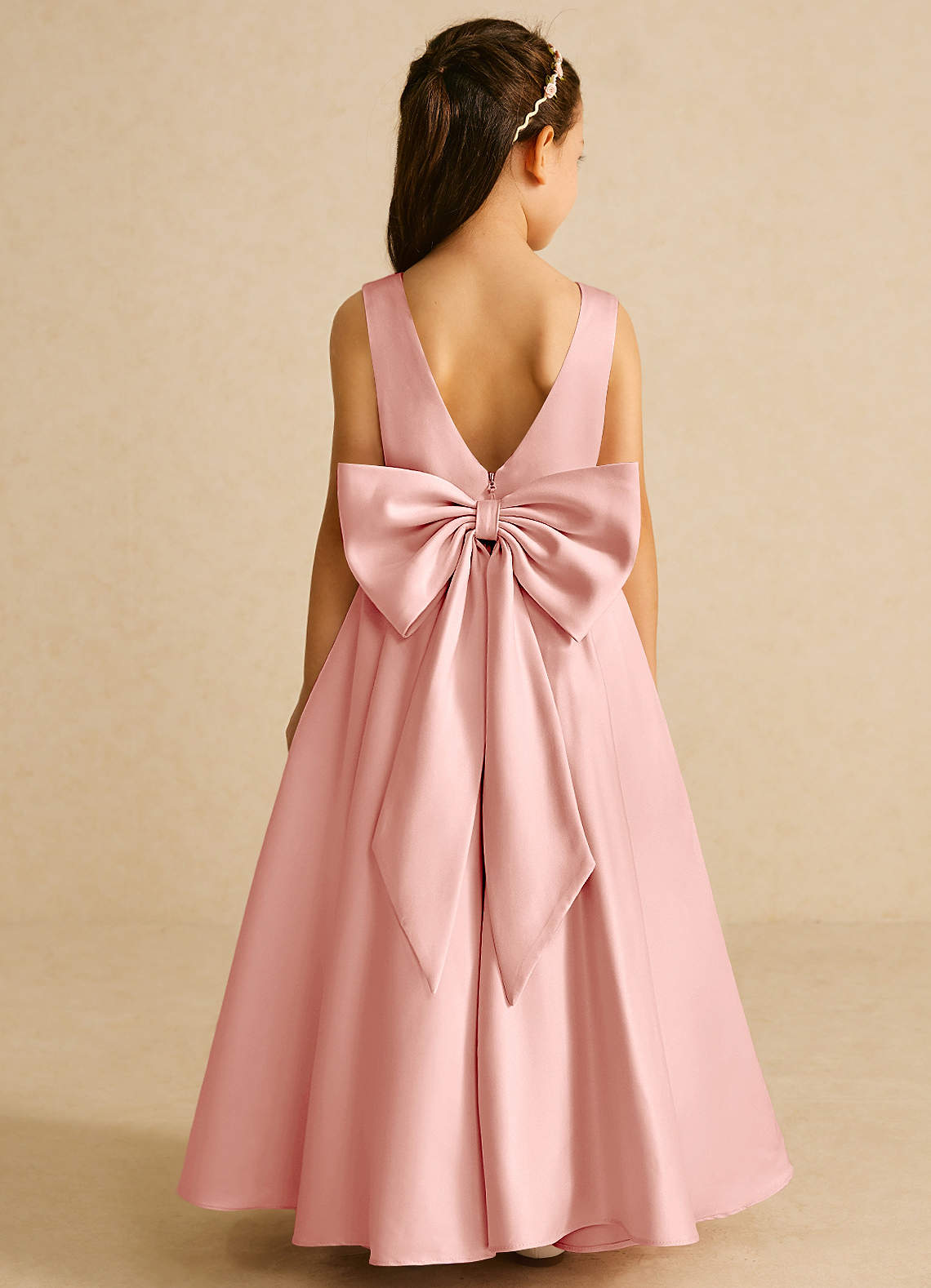 Azazie Pipsy Rosette A-Line Bow Matte Satin Dress | Azazie