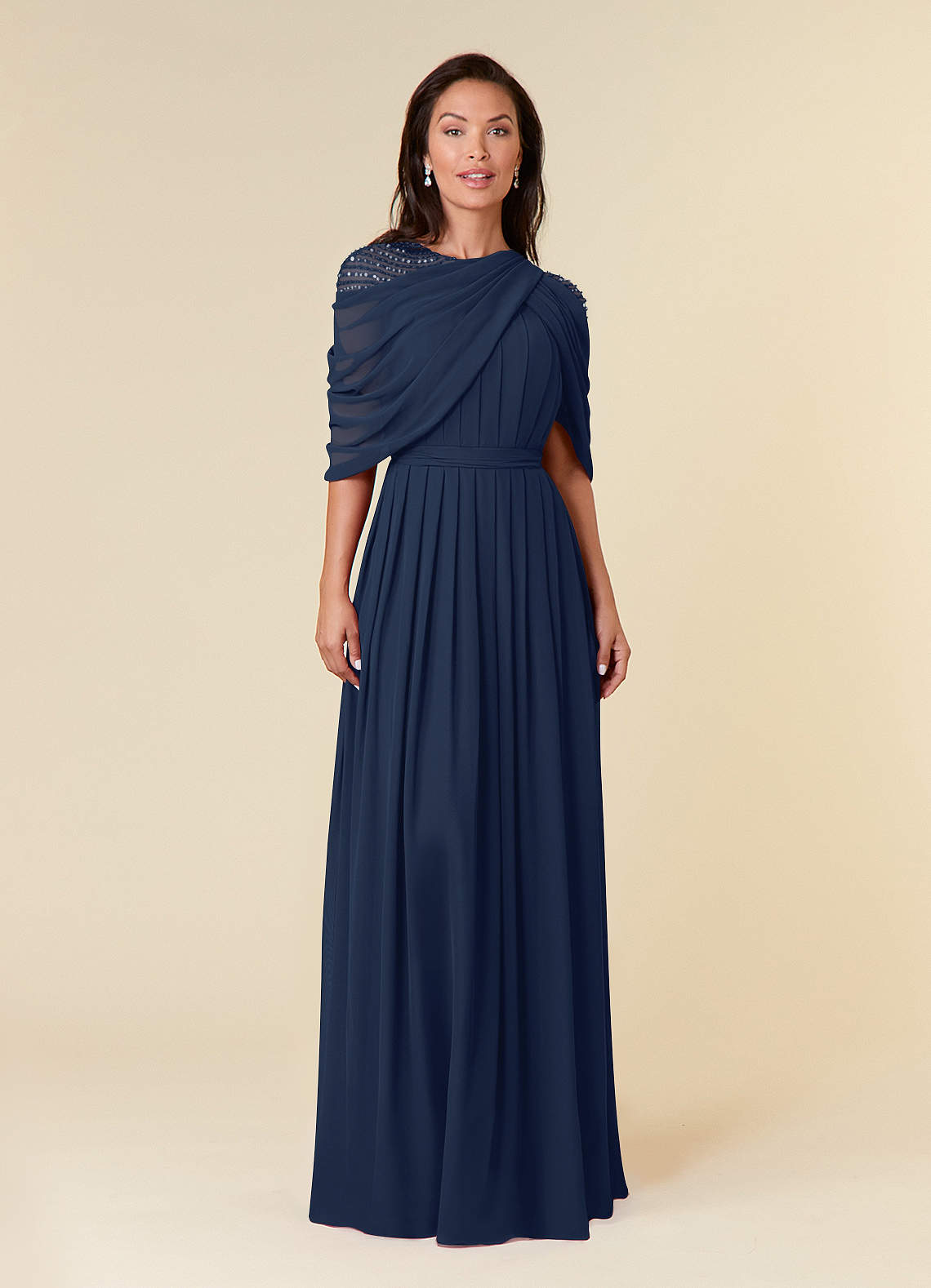 Azazie Olena Mother of the Bride Dresses Dark Navy A-Line Sequins Chiffon Dress image1
