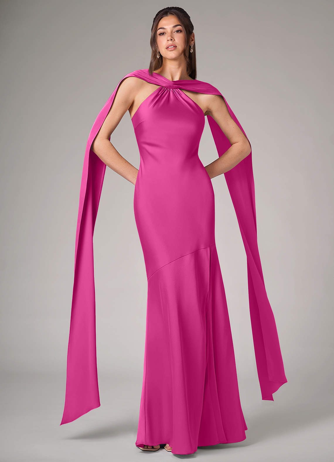Azazie Kinsley Bridesmaid Dresses Fuchsia Mermaid Side Slit Stretch Satin Dress image1