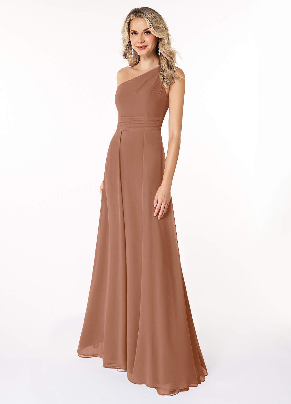 Azazie Dallas Jurken voor bruidsmeisjes Jurk van Chiffon met A-Lijn One-Shoulder Bronzeertint image1