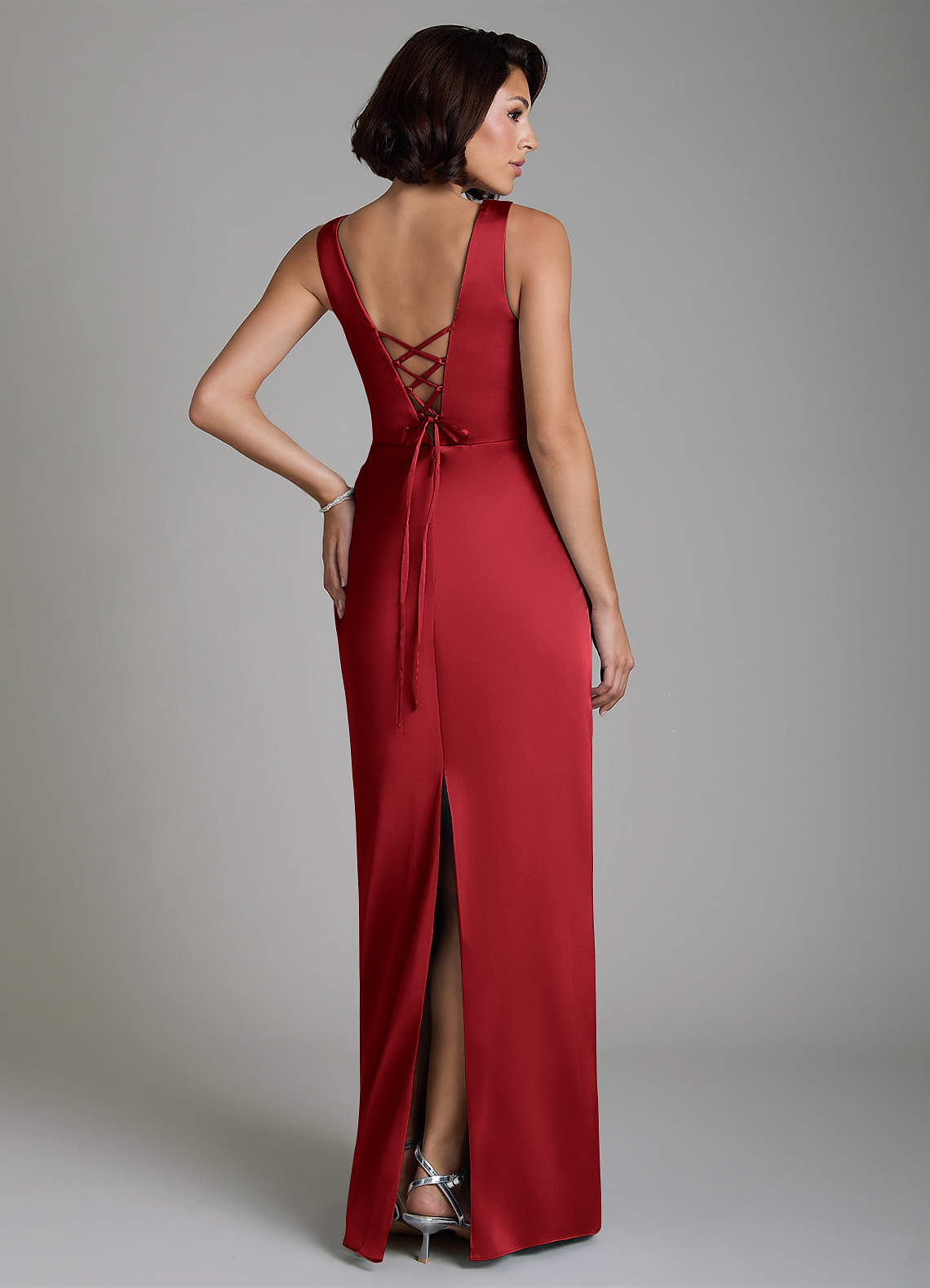 scarlet bridesmaid dresses Azazie Vanya Includes striking deep red