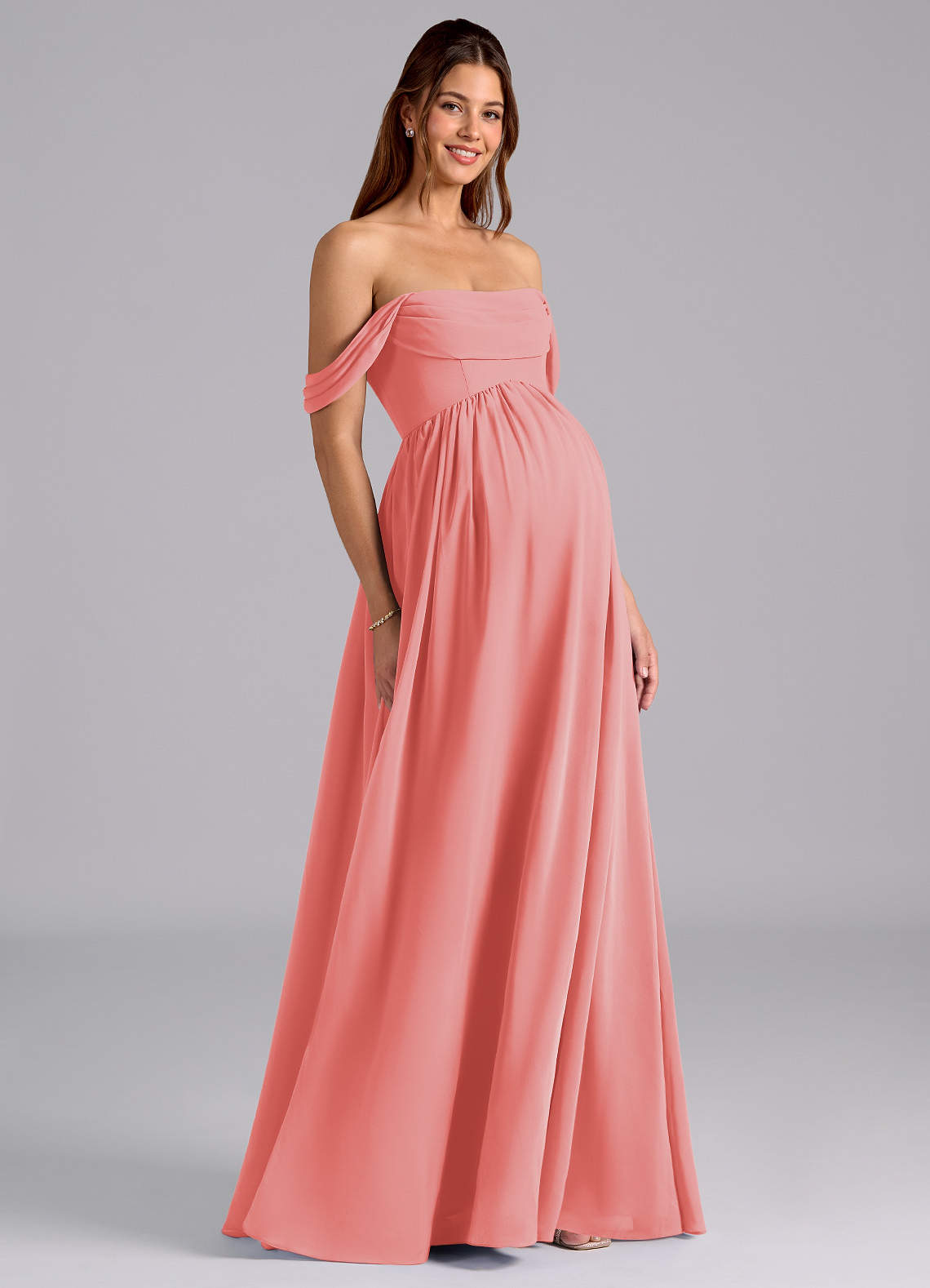 Azazie Saige Maternity Bridesmaid Dresses A-Line Pleated Chiffon Floor-Length Dress image1