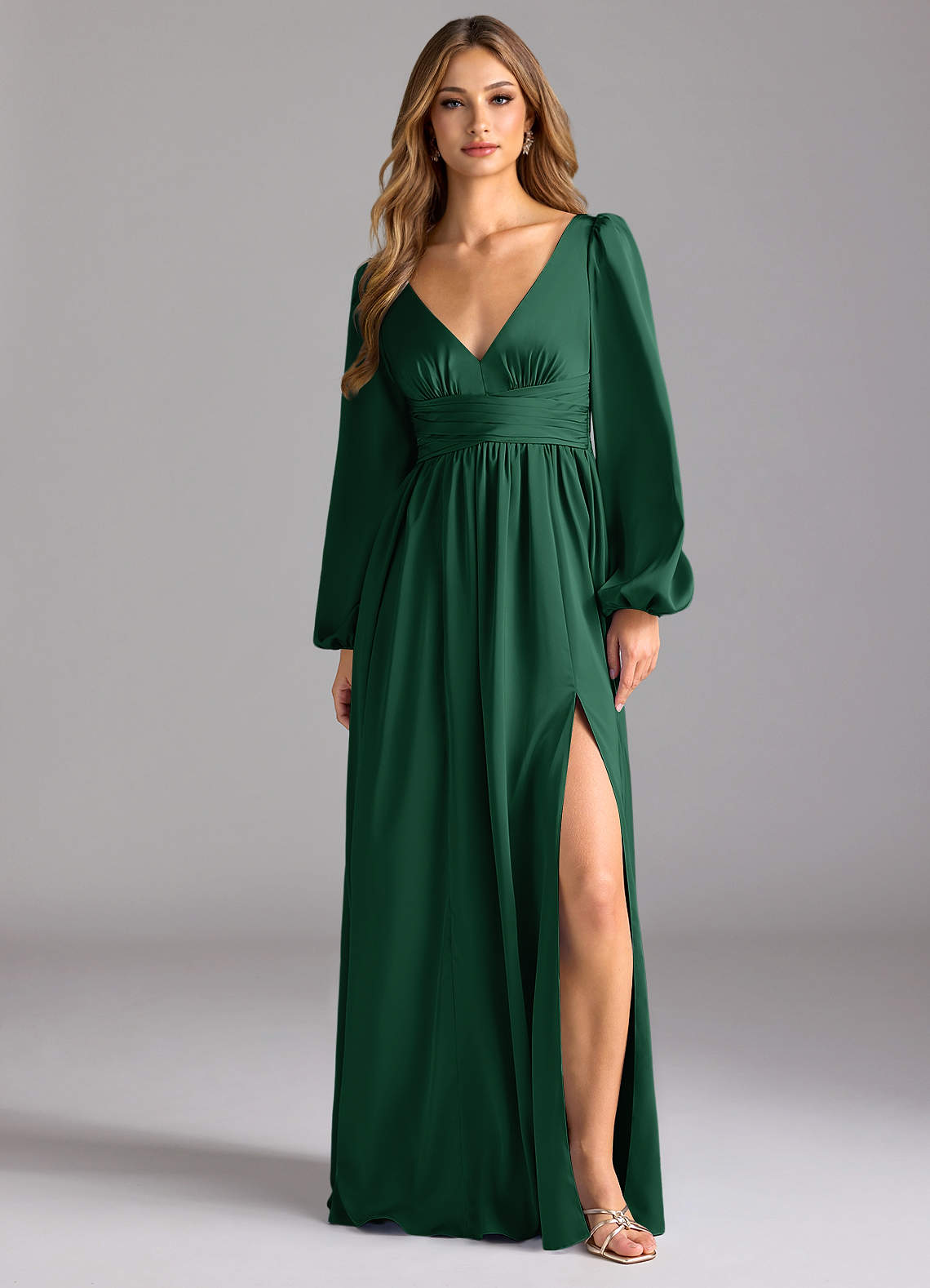 Azazie Norah Abiti da Damigella Abito A-Line in Raso Elasticizzato Verde Scuro image1