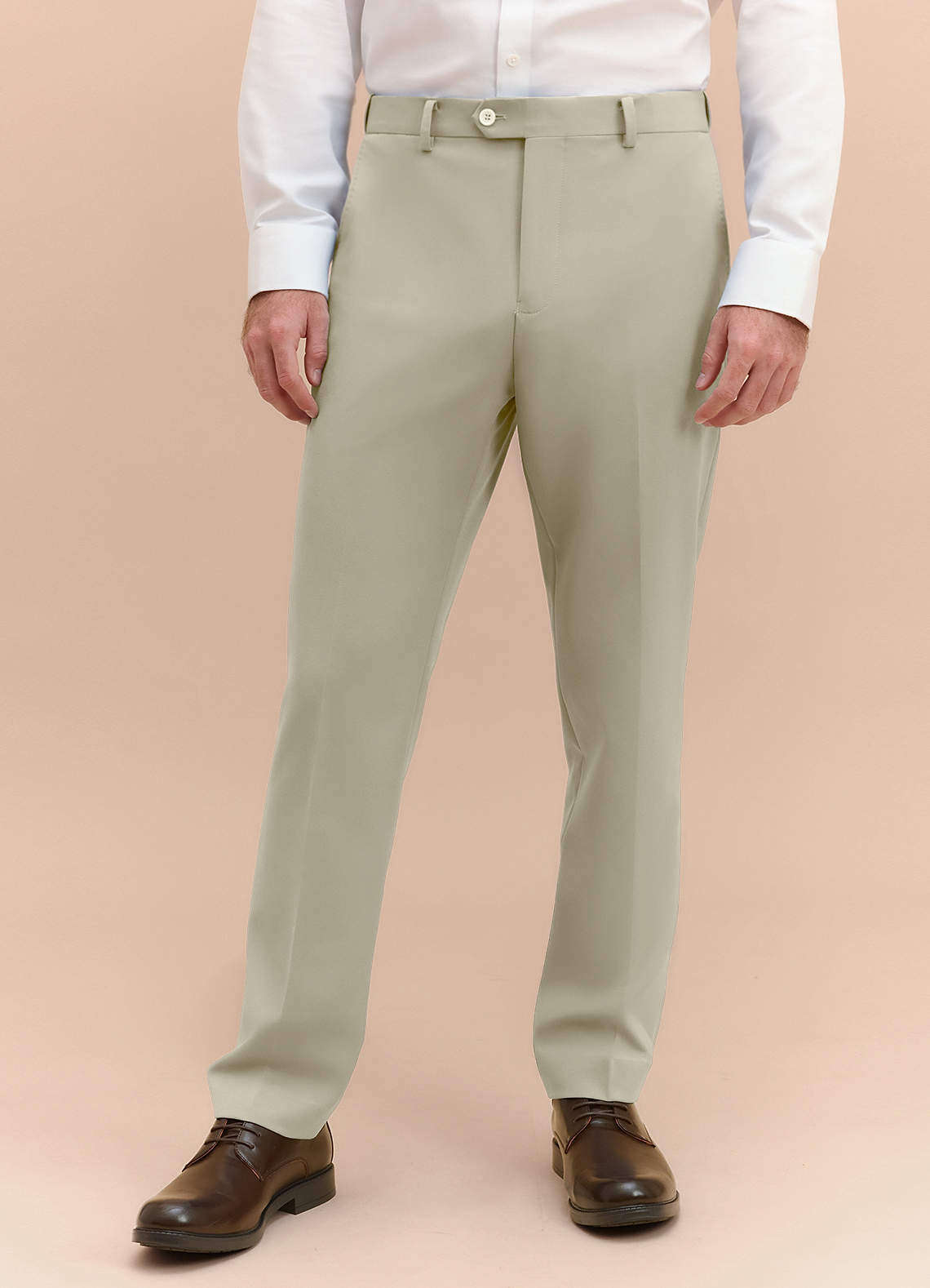 front James Tan Structured Stretch Dress Pants