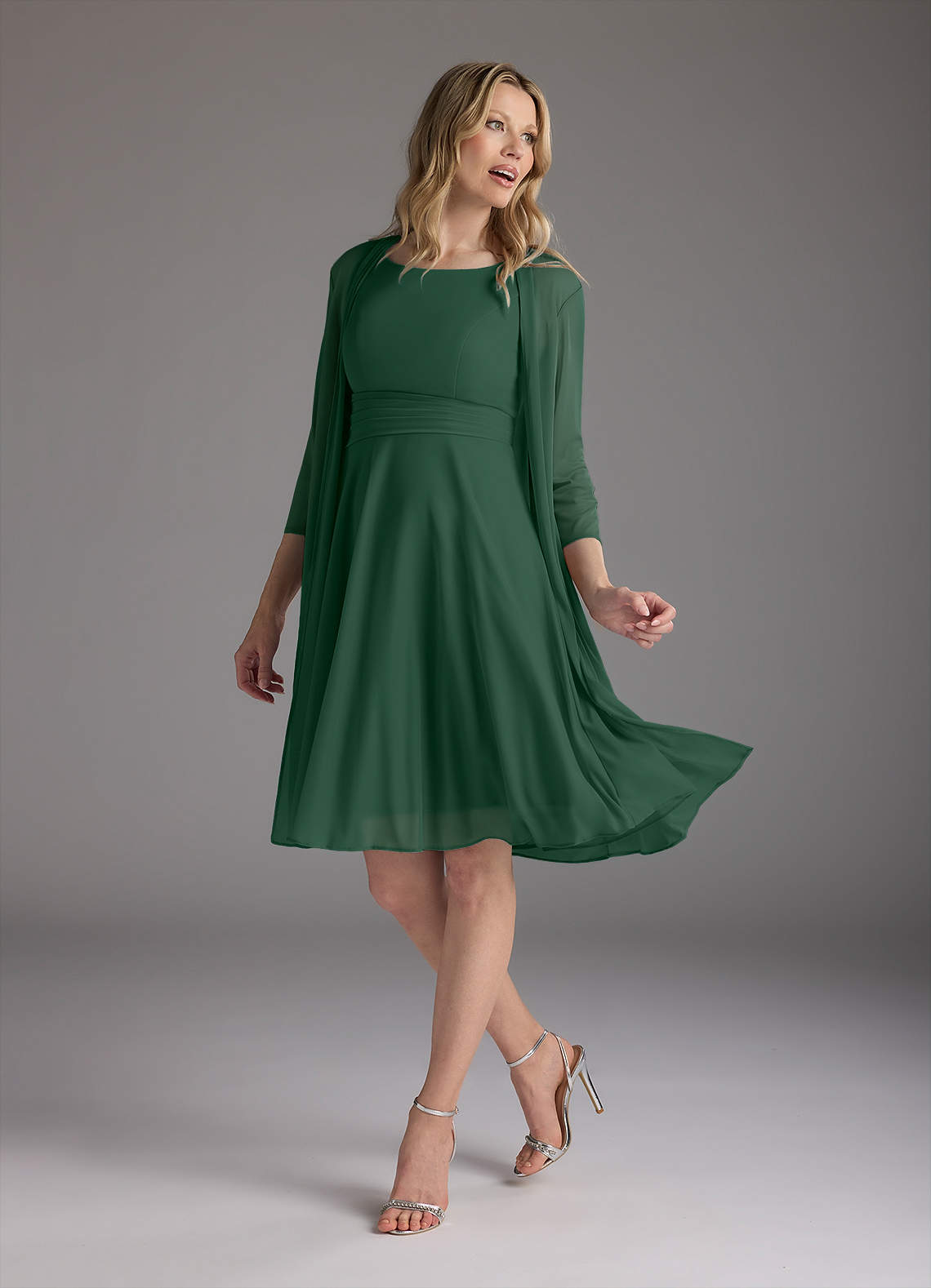 Azazie Sunny Kleider für die Brautmutter A-Linie Plissee Gittergewebe Kleid Dunkelgrün image1