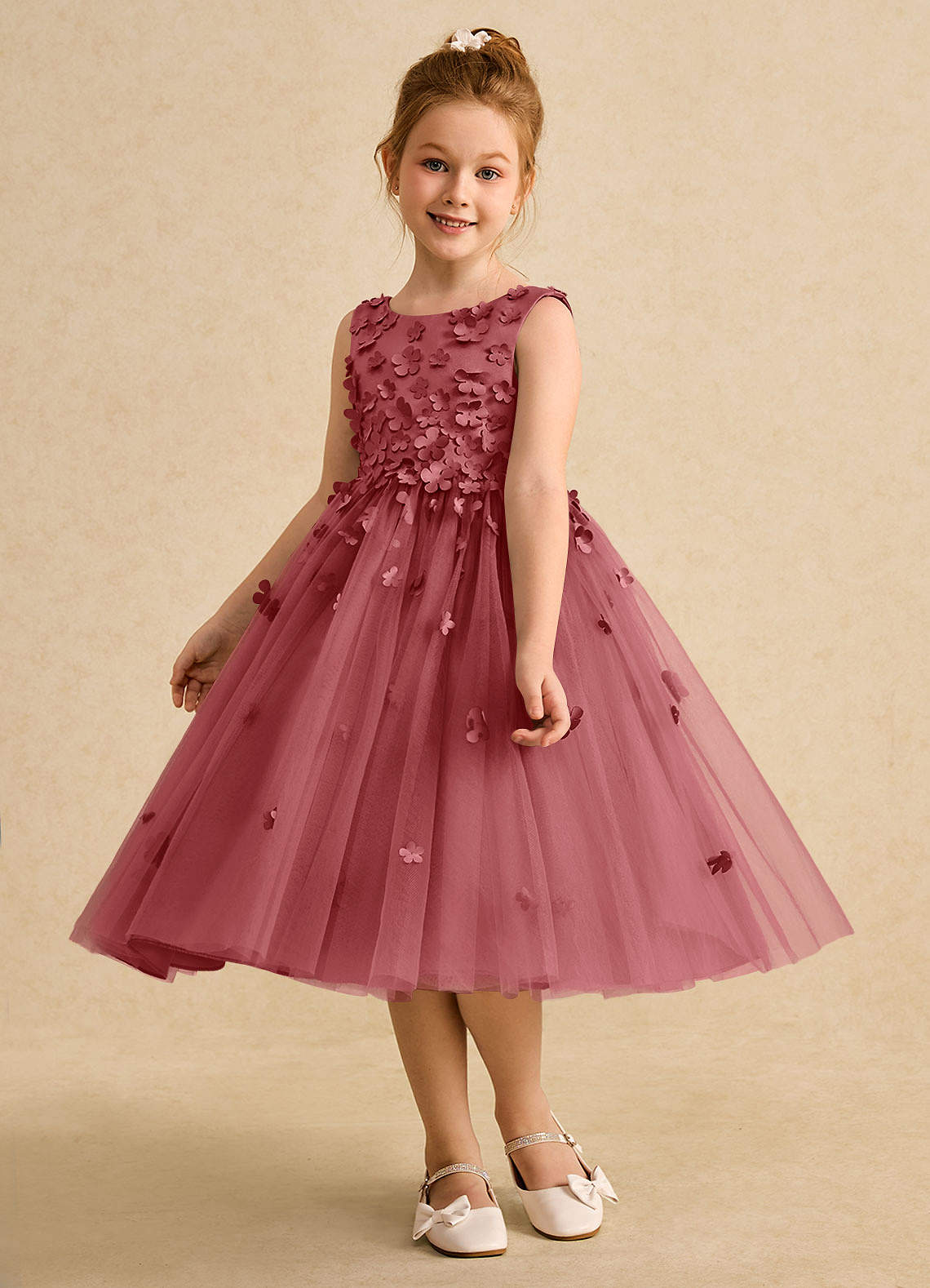 Azazie Lana Vestidos de florista Vestido Rosa Antiga de Cetim fosco de Linha A com Sem mangas image2