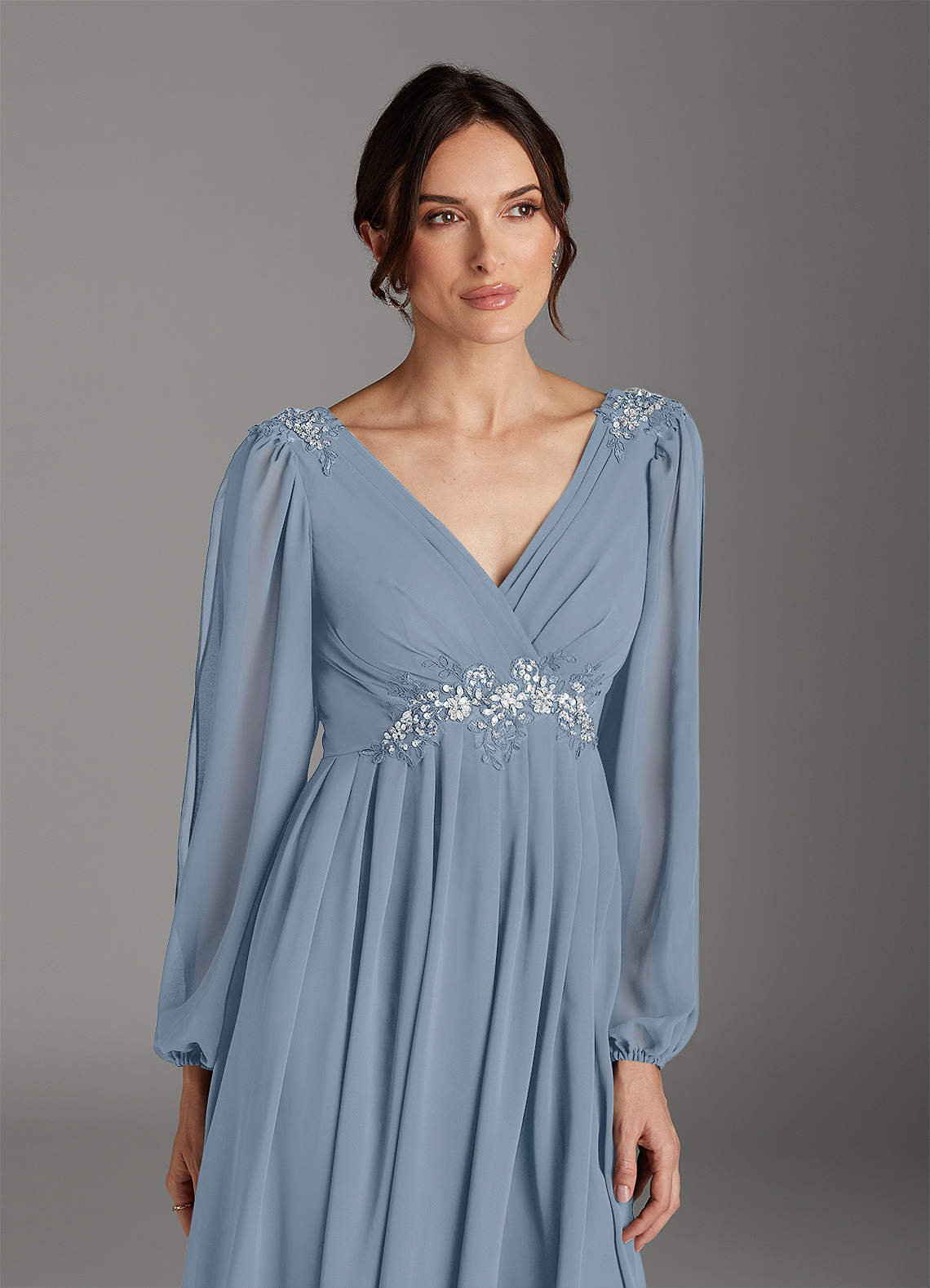 Azazie Gypsy Mother of the Bride Dresses Dusty Blue A-Line V-Neck Sequins Chiffon Dress image5
