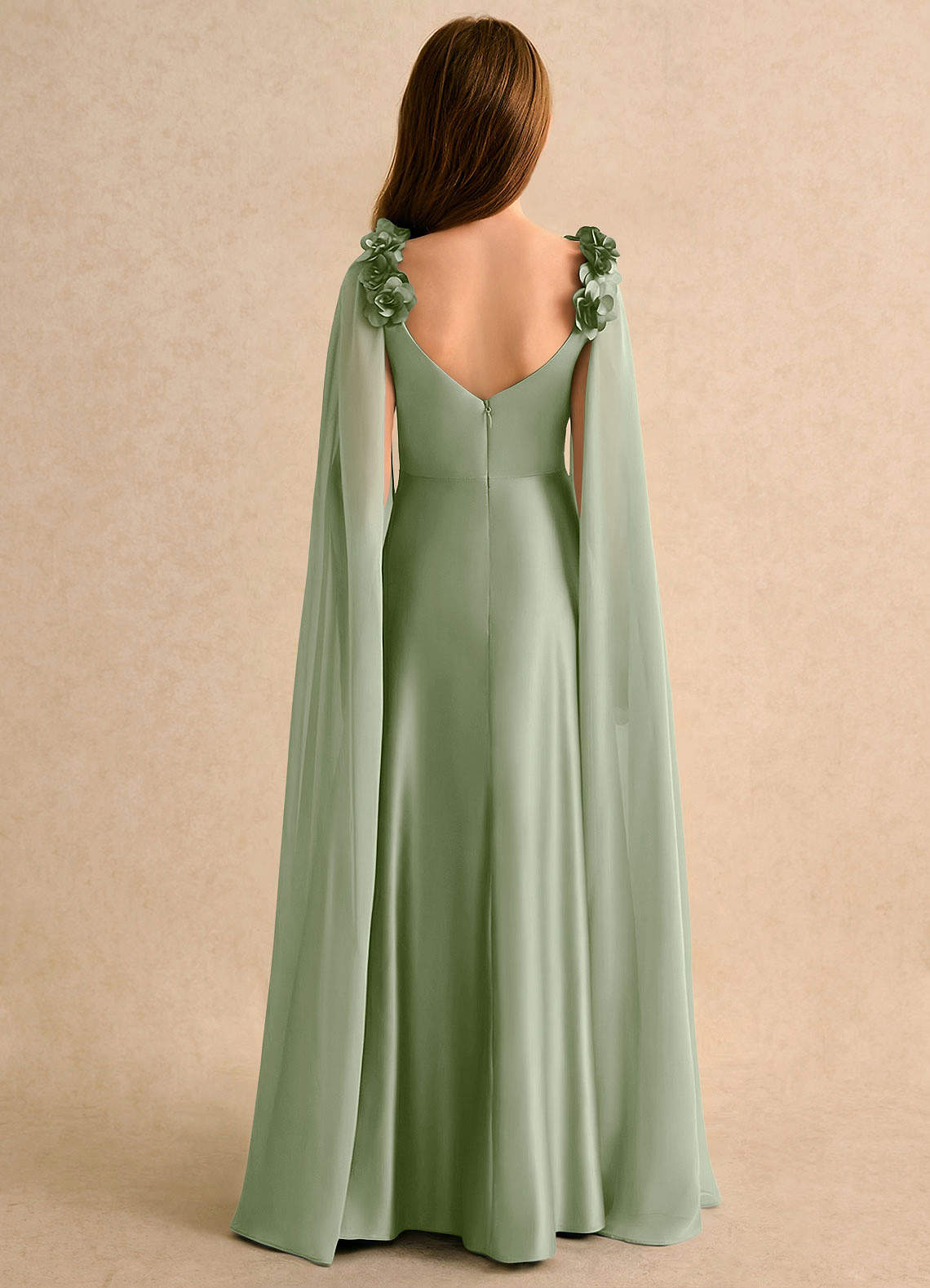 Azazie Rosita Girls Formal Flower Girl Dresses Dusty Sage A-Line Pleated Stretch Satin Dress image1