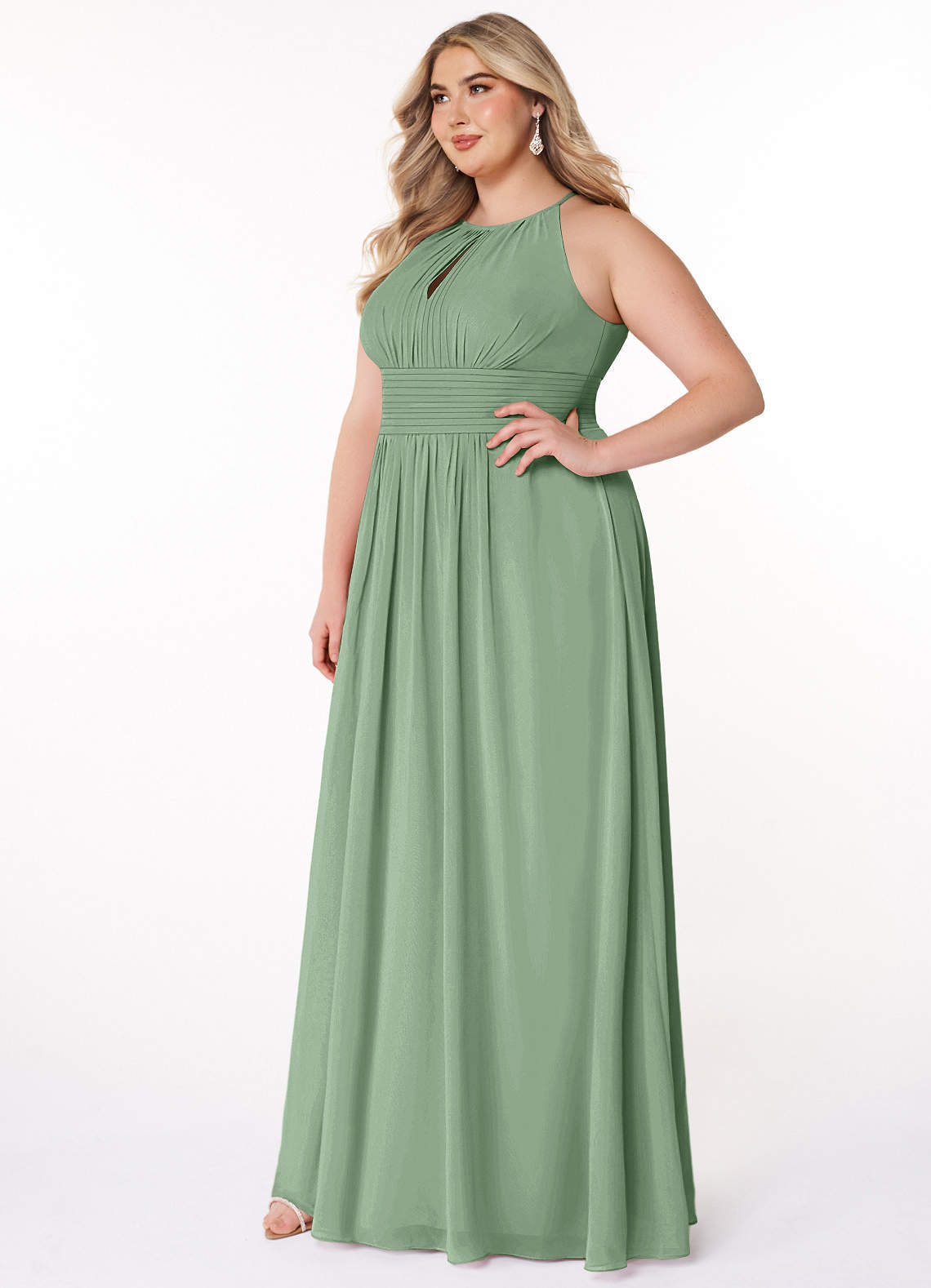 Azazie Bonnie Bridesmaid Dresses Matcha A-Line Keyhole Ruched Chiffon Dress image7