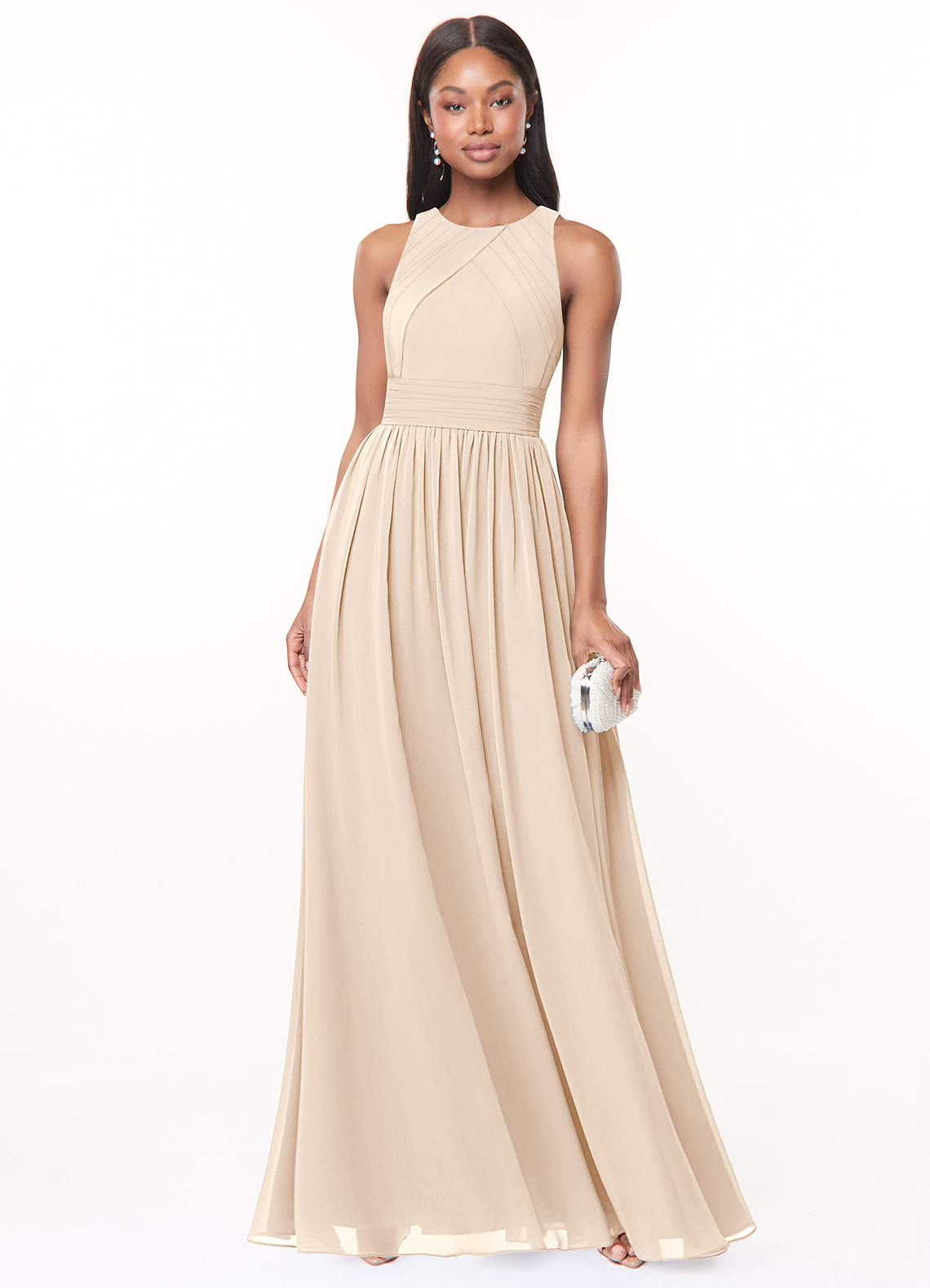 Azazie Harper Brautjungfernkleider A-Linie Plissee Chiffon Kleid Alabaster Weiß image1