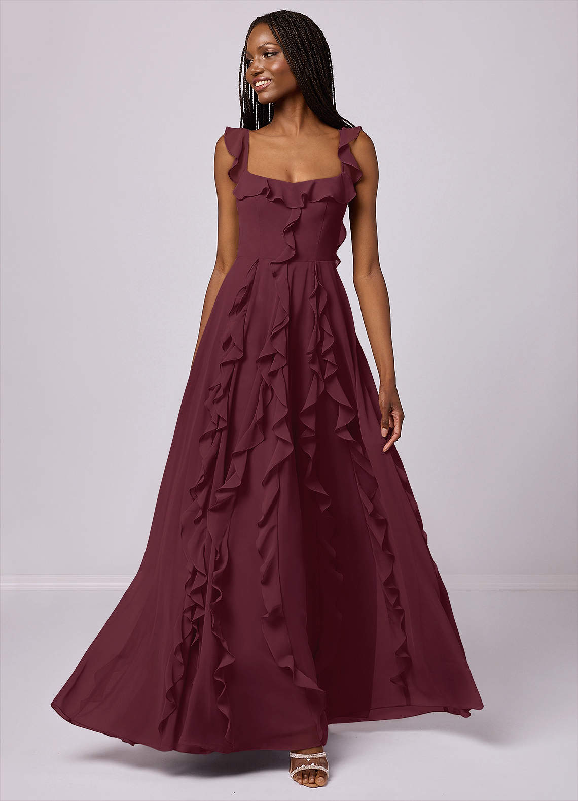 Barbie ♥ Azazie Robes de demoiselle d'honneur Robe Trapèze en Mousseline de soie avec poches Cabernet image1