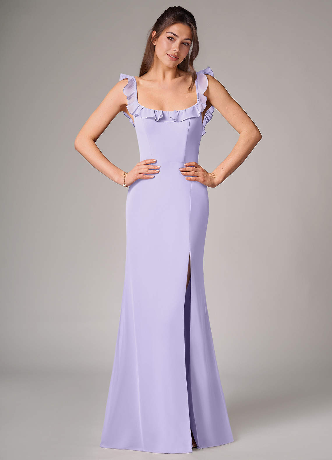 Azazie Callie Bridesmaid Dresses Lilac Mermaid Side Slit Chiffon Convertible Dress image1