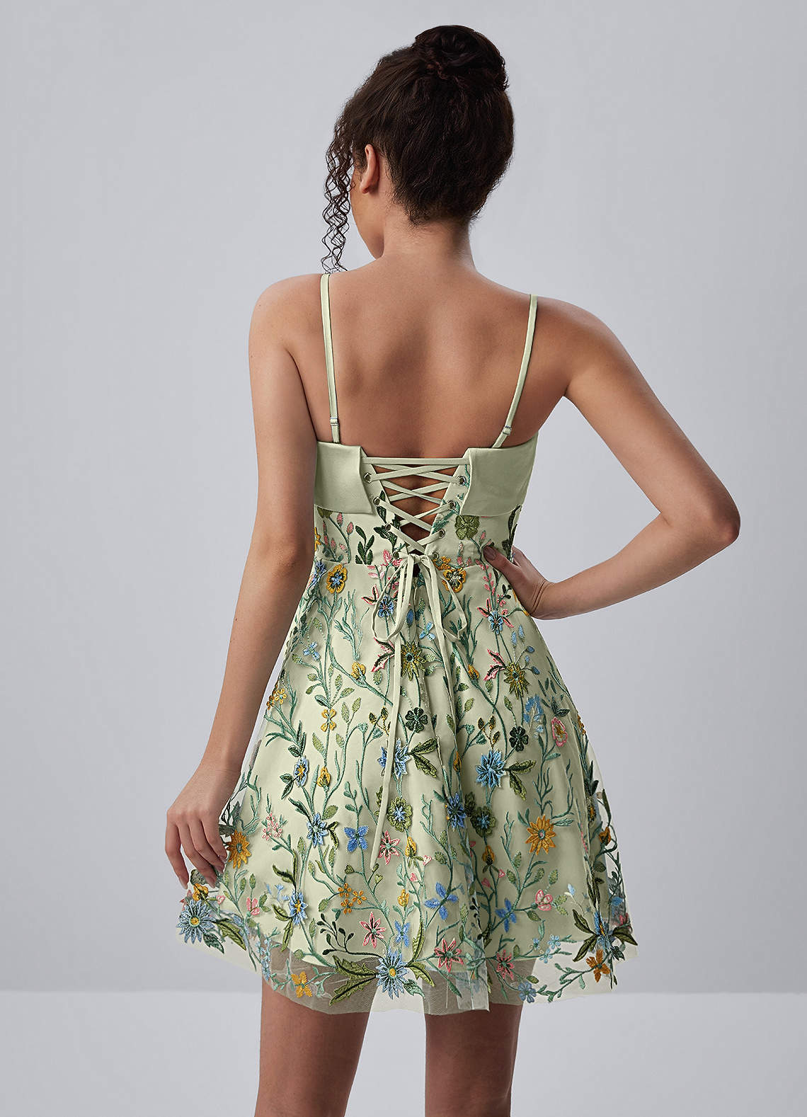 Azazie Light Green A-Line Mini Quinceañera Damas Dresses Lace Up 3D Flowers Appliqued Lace Satin Faced Chiffon Straight