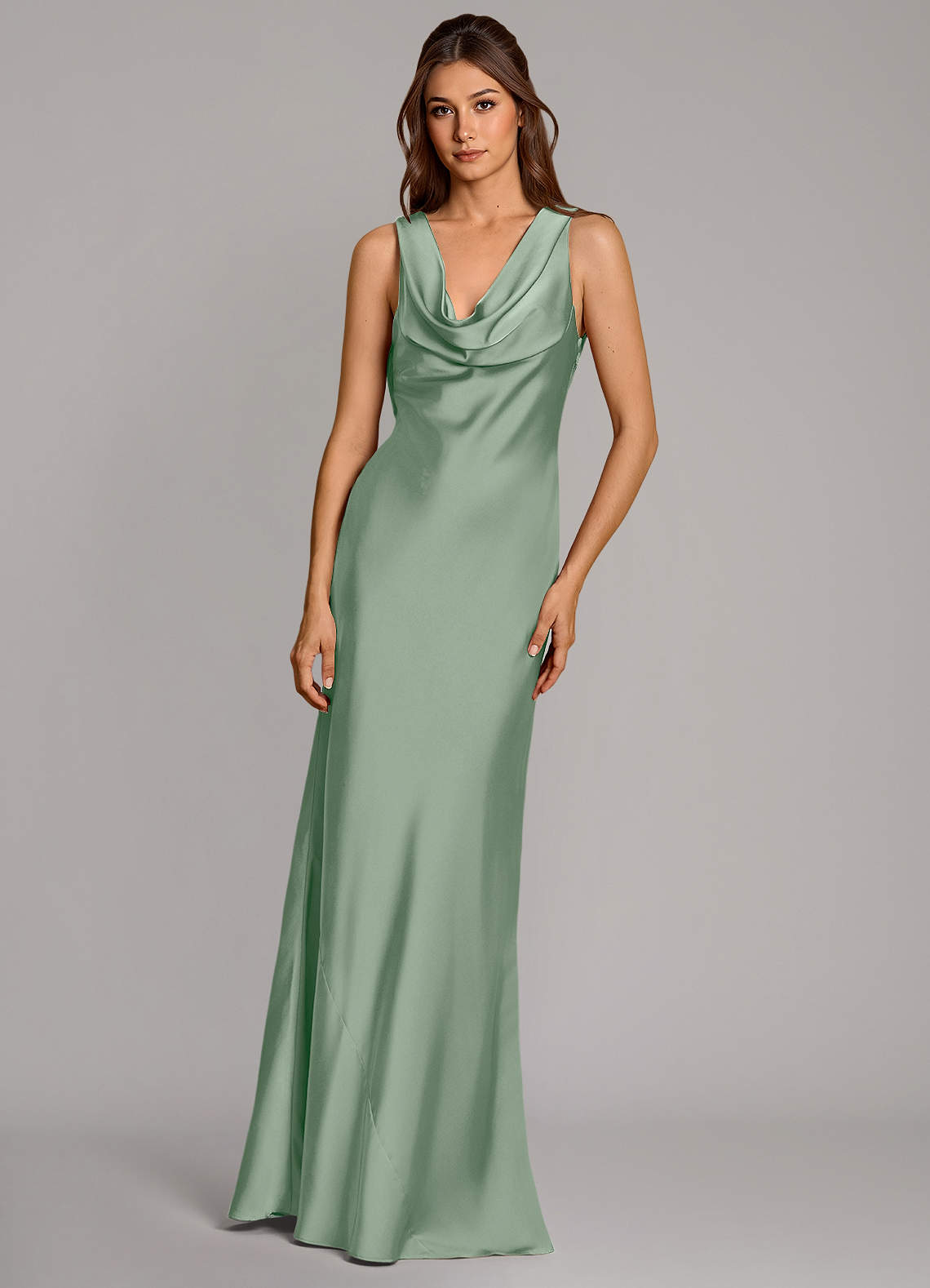 Azazie Cheryl Vestidos de damas de honor Vestido de Agave de Satén Elástico de Corte Sirena image3