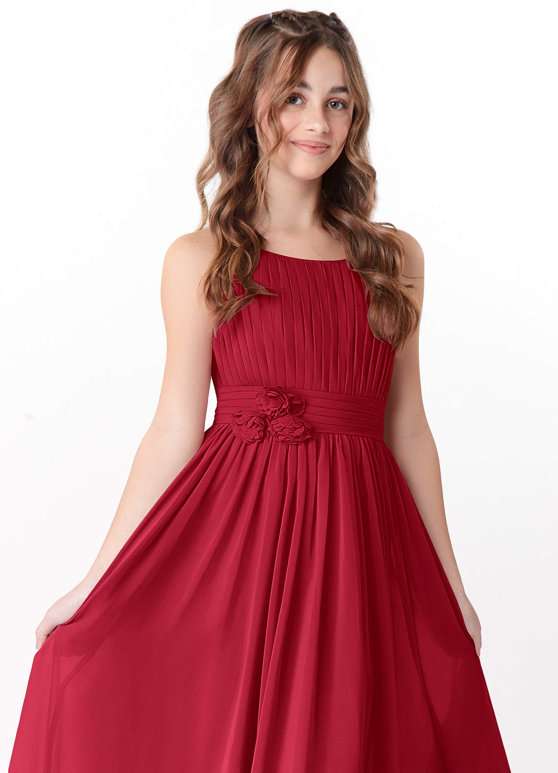 Azazie Astrid Junior Scarlet A-Line Floral Chiffon Dress image1