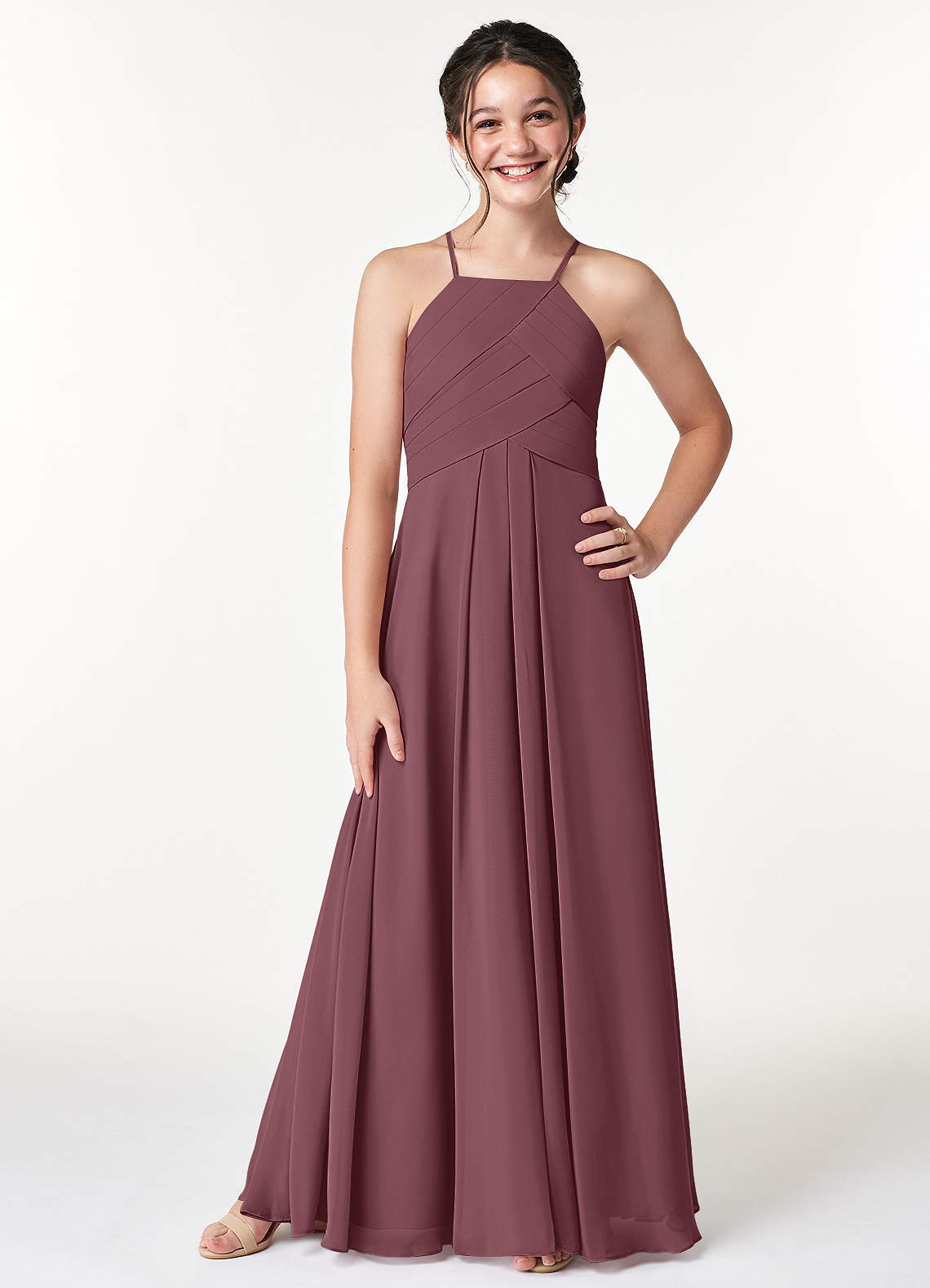 Azazie Ginger Junior Sangria A-Line Pleated Chiffon Dress image1