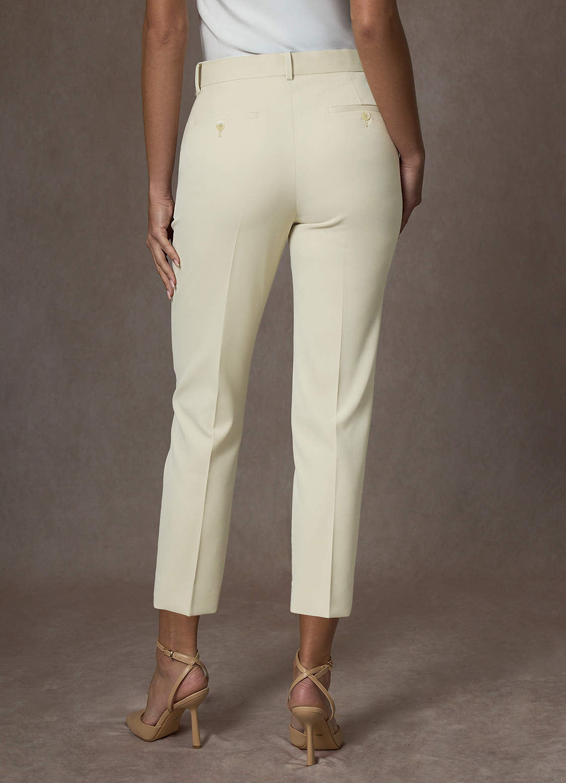 front Victoria Ivory Refined Weave Cropped Dress Pants