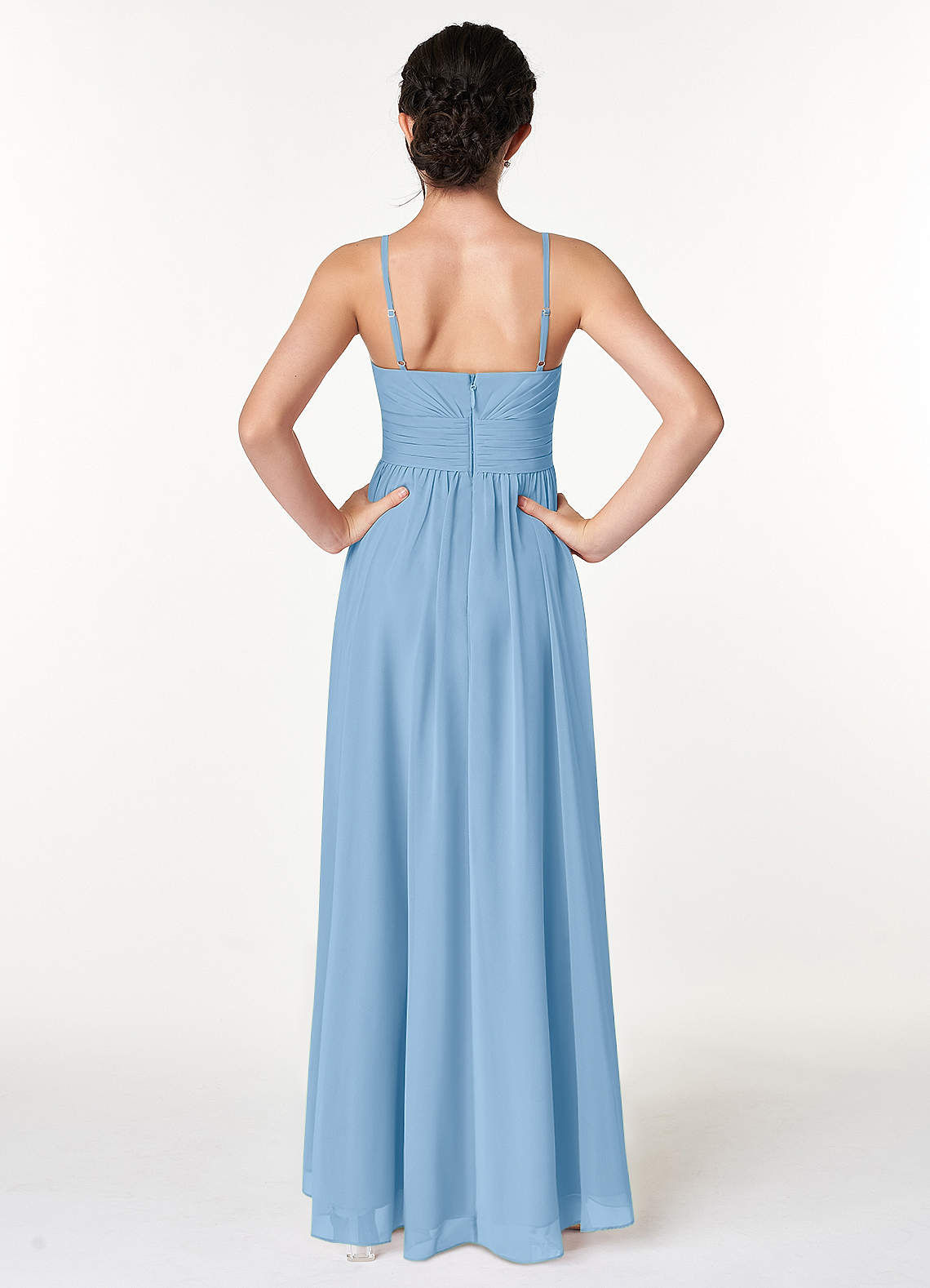Azazie Catalina Junior Jurk van Chiffon met A-Lijn Ruches Poederblauw image1
