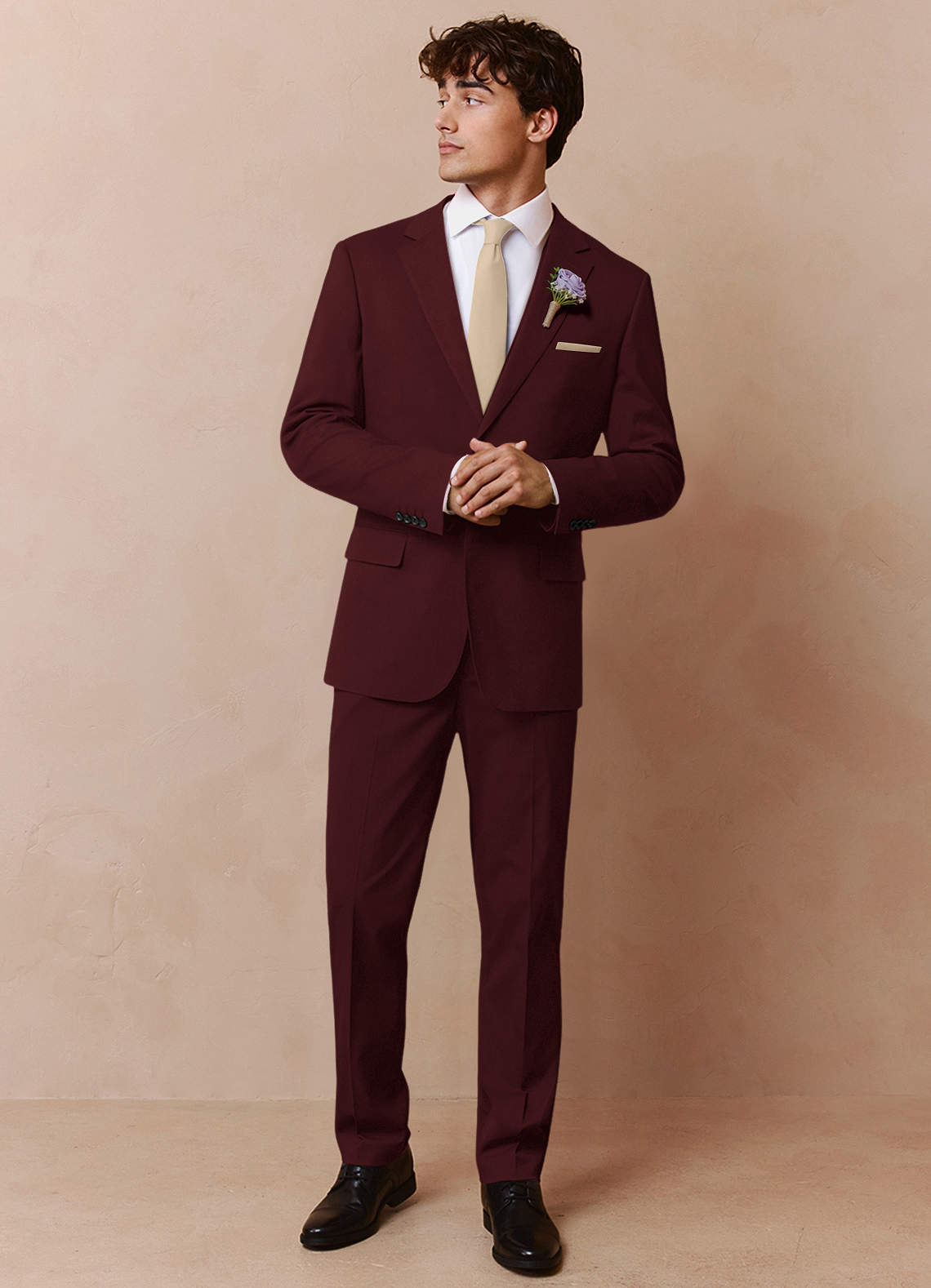 front Savile Burgundy Wool Blend Suit