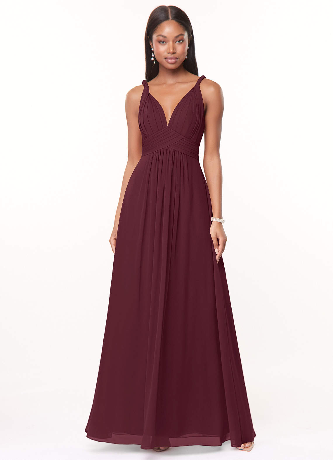 Azazie Maren Bridesmaid Dresses Cabernet A-Line Pleated Chiffon Dress image1