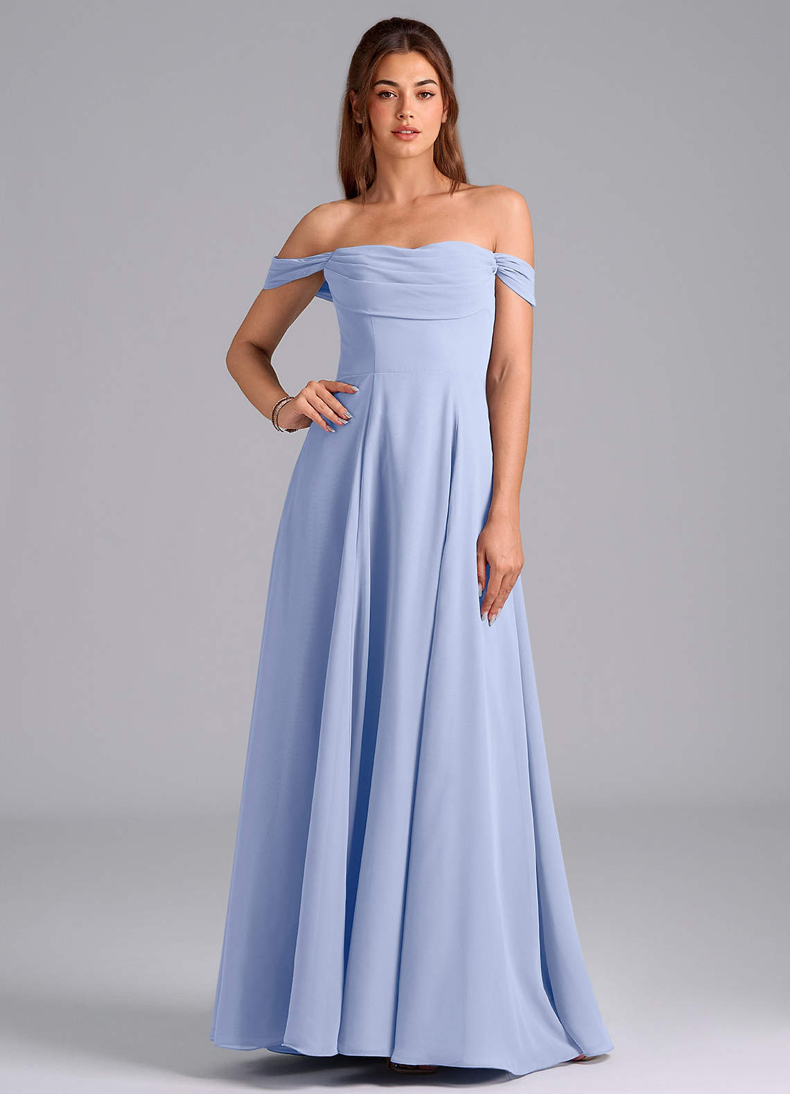 Azazie Almina Bridesmaid Dresses Ice A-Line Off the Shoulder Chiffon Convertible Dress image1
