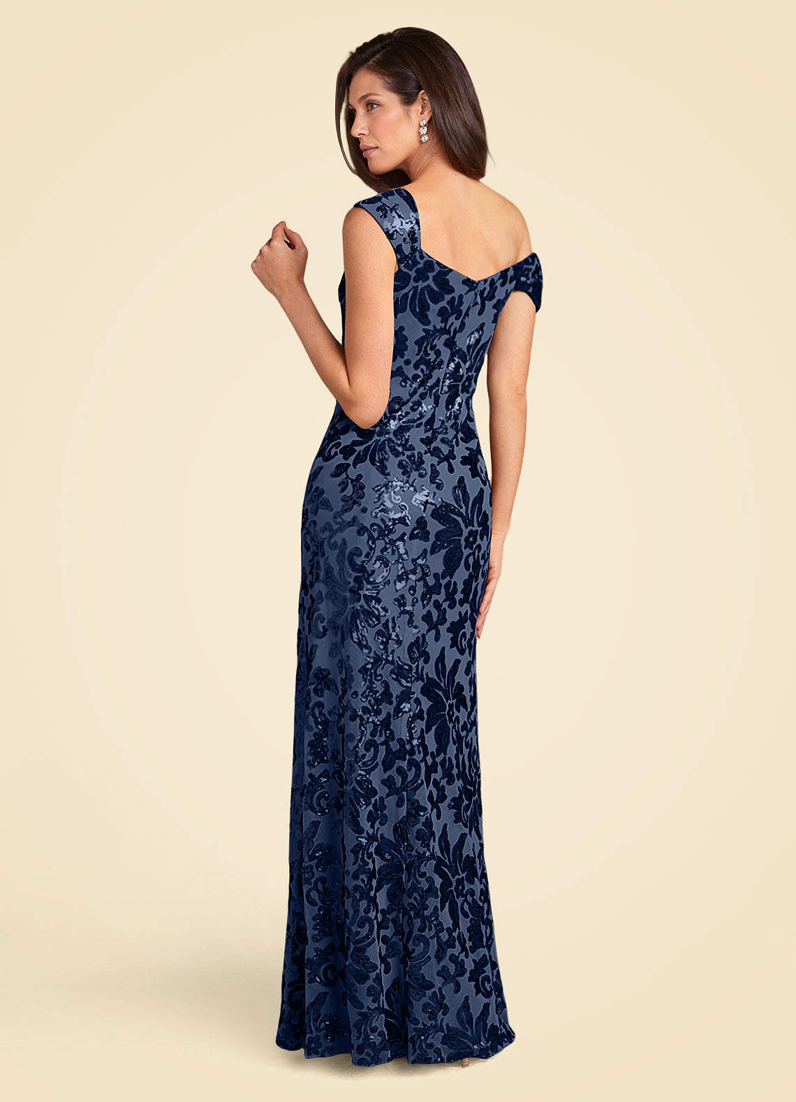 Azazie Odessia Dark Navy A-Line Sequins Lace Dress Ready to Ship