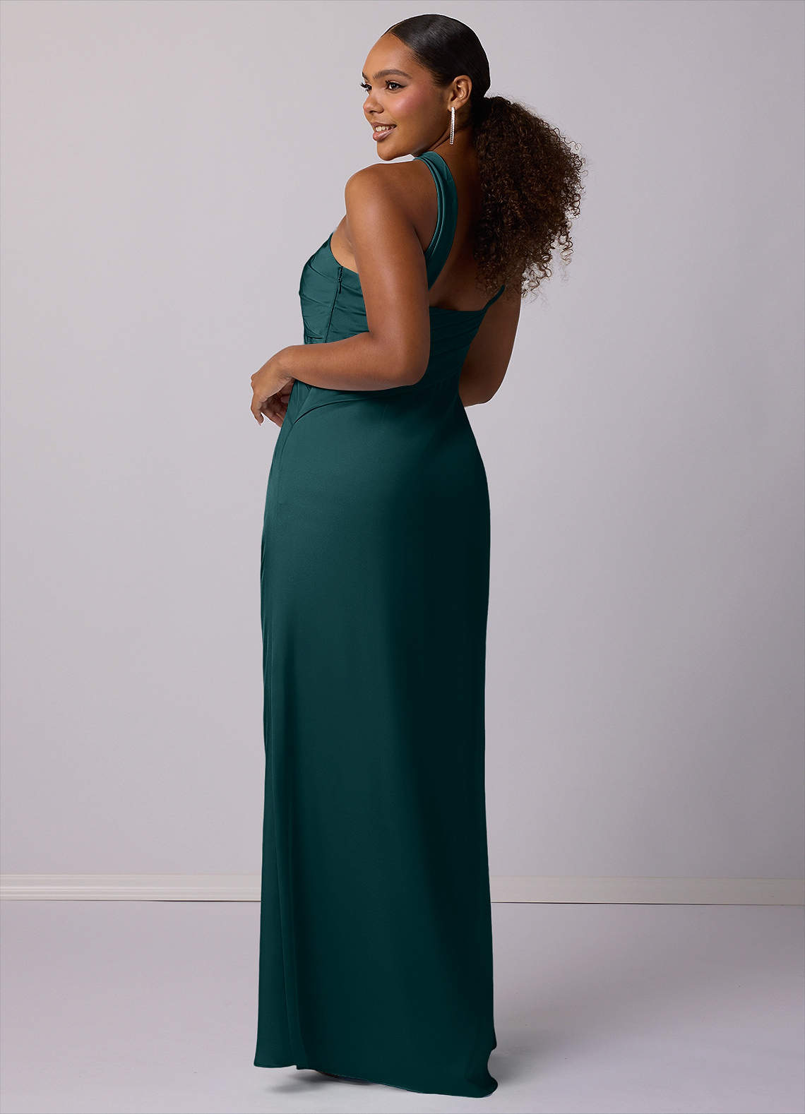 Barbie ♥ Azazie Bridesmaid Dresses Pine Mermaid One Shoulder Stretch Satin Dress image9