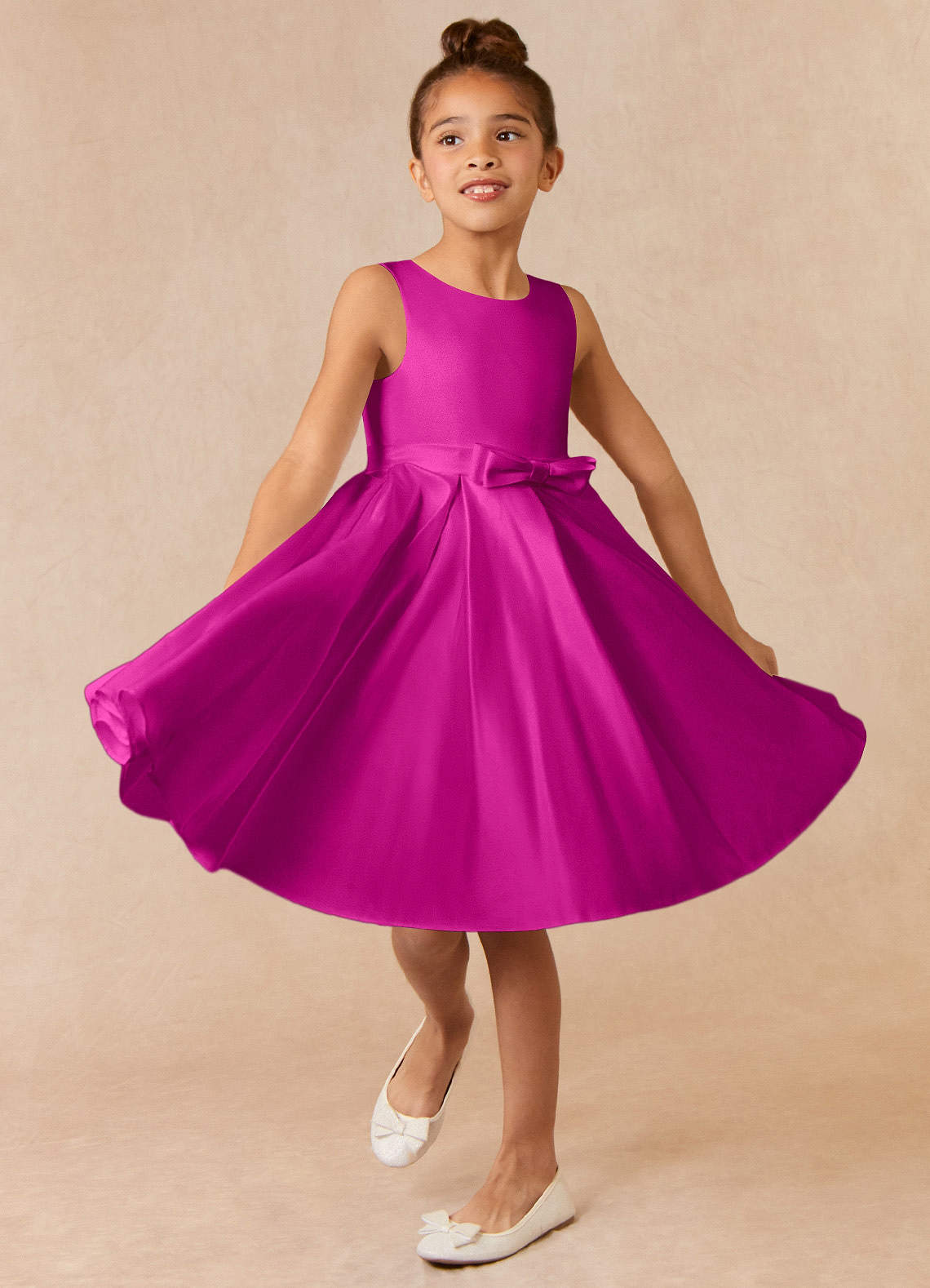 Azazie Coco Flower Girl Dresses Fuchsia A-Line Bow Matte Satin Dress image1